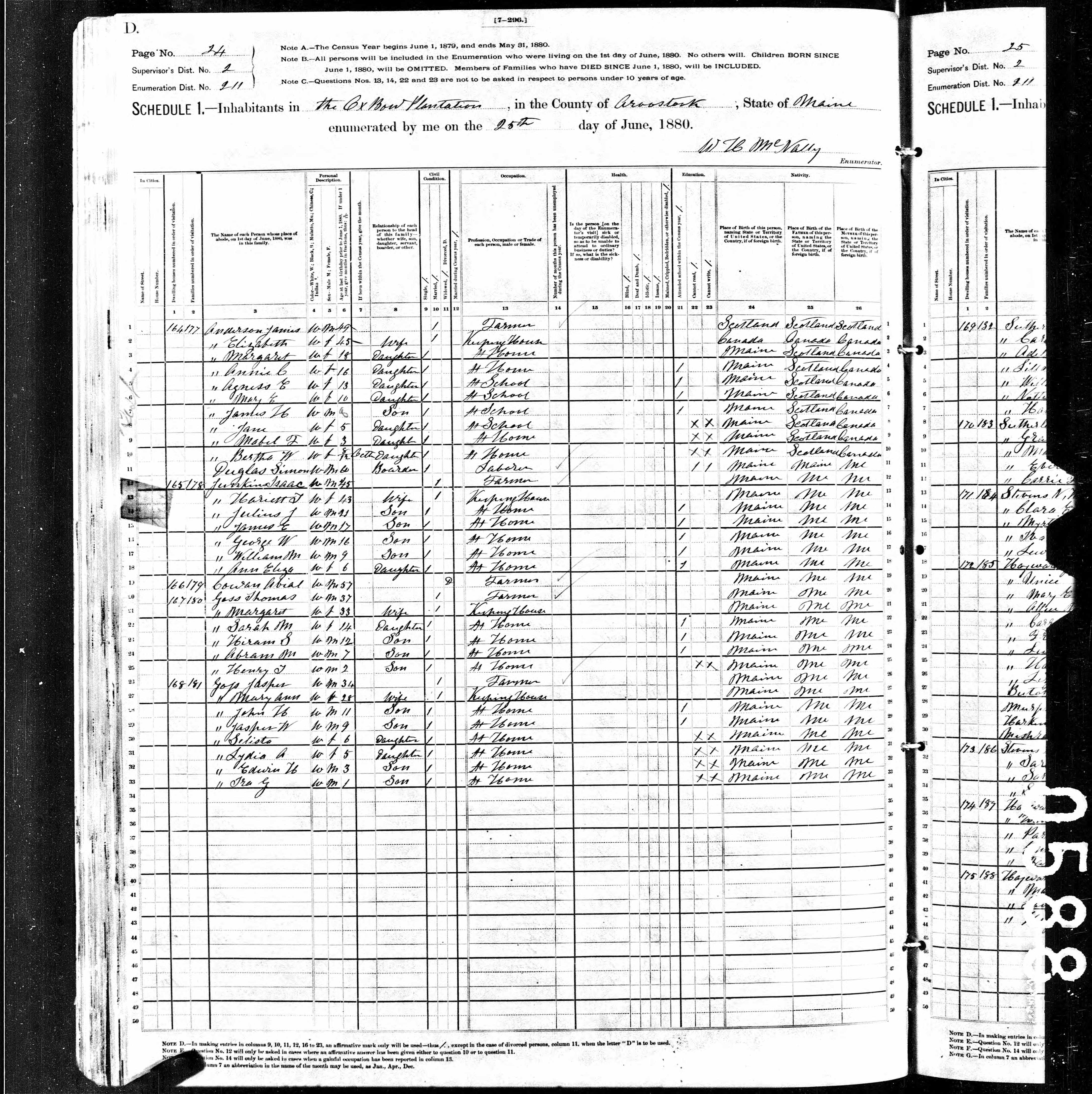 1880 US Census — Oxbow Plantation, Maine