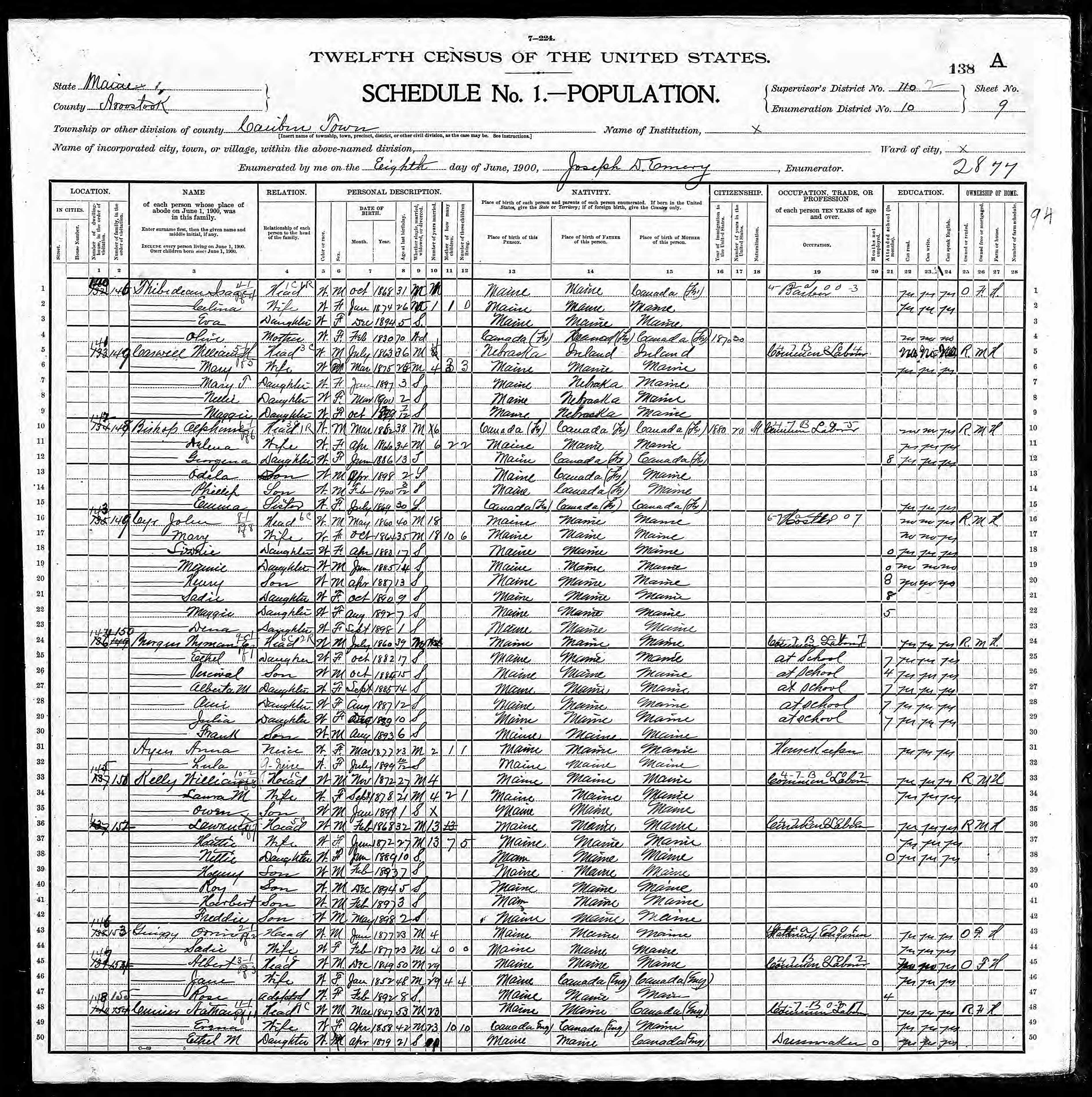 1900 US Census — Caribou, Maine 1900 US Census — Caribou, Maine