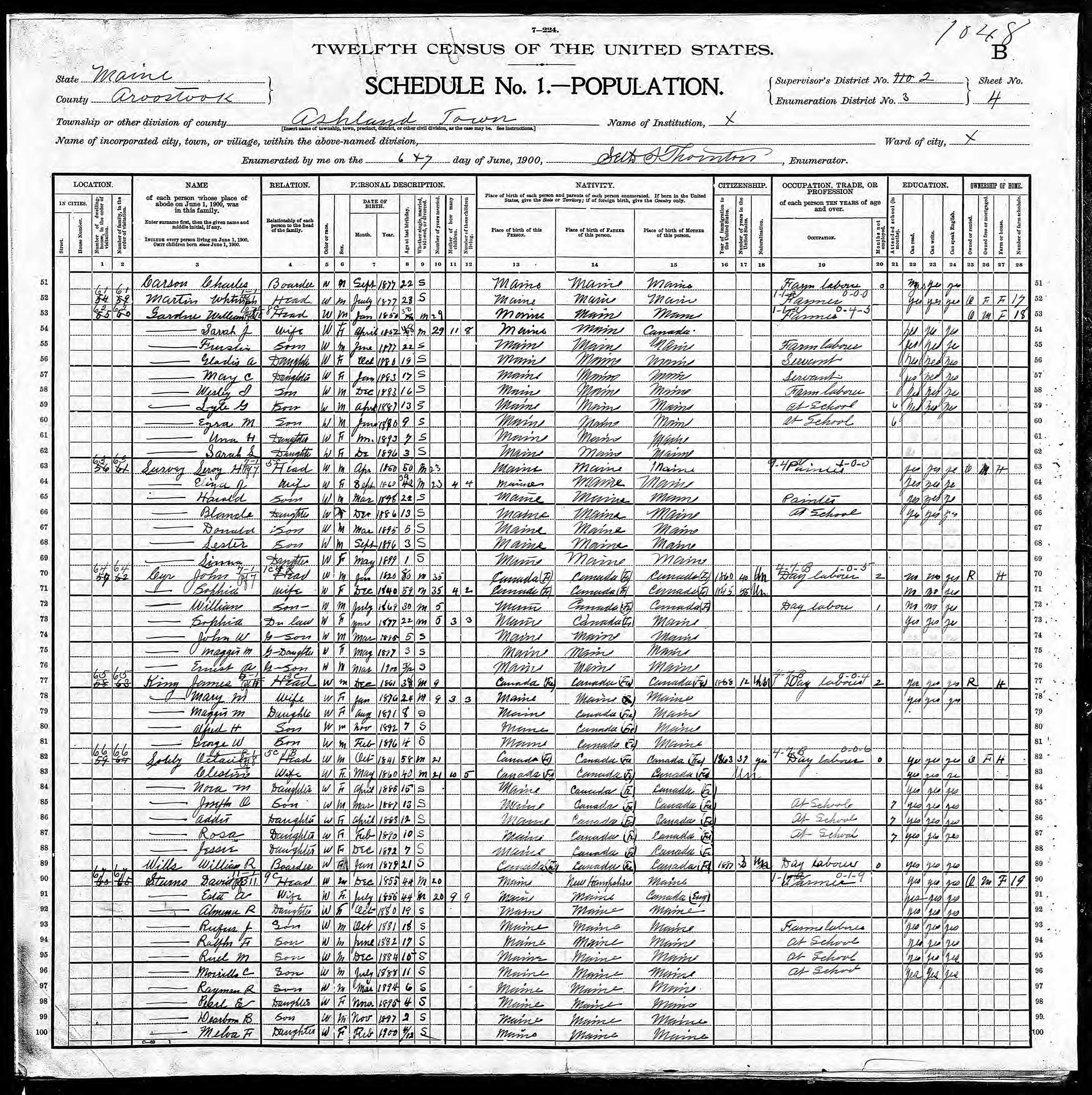 1900 US Census — Mapleton, Maine 1900 US Census — Mapleton, Maine
