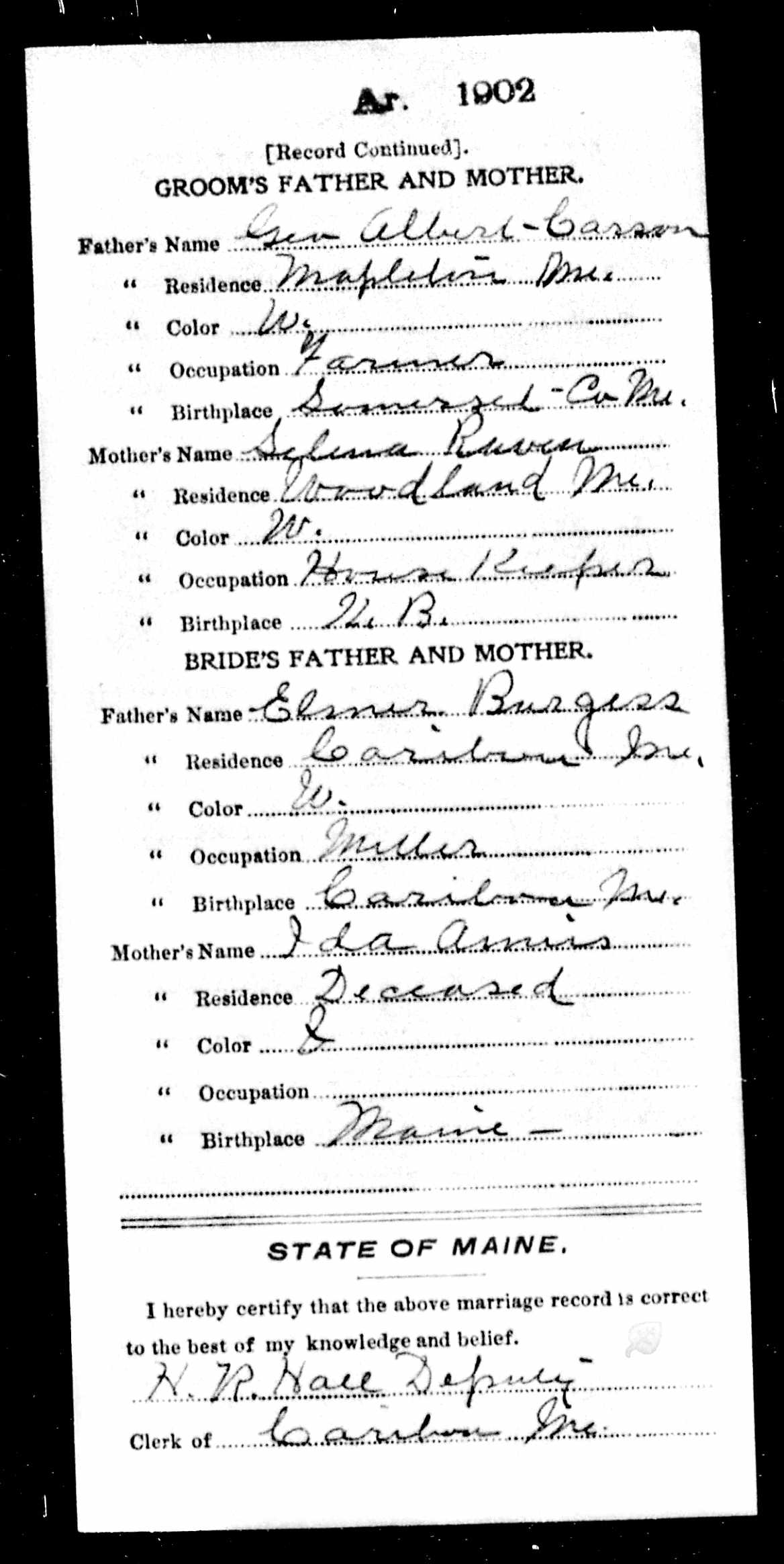 Marriage Record (back) — Charles Albert Carson and Sylvia Ethel Burgess Marriage Record (back) — Charles Albert Carson and Sylvia Ethel Burgess