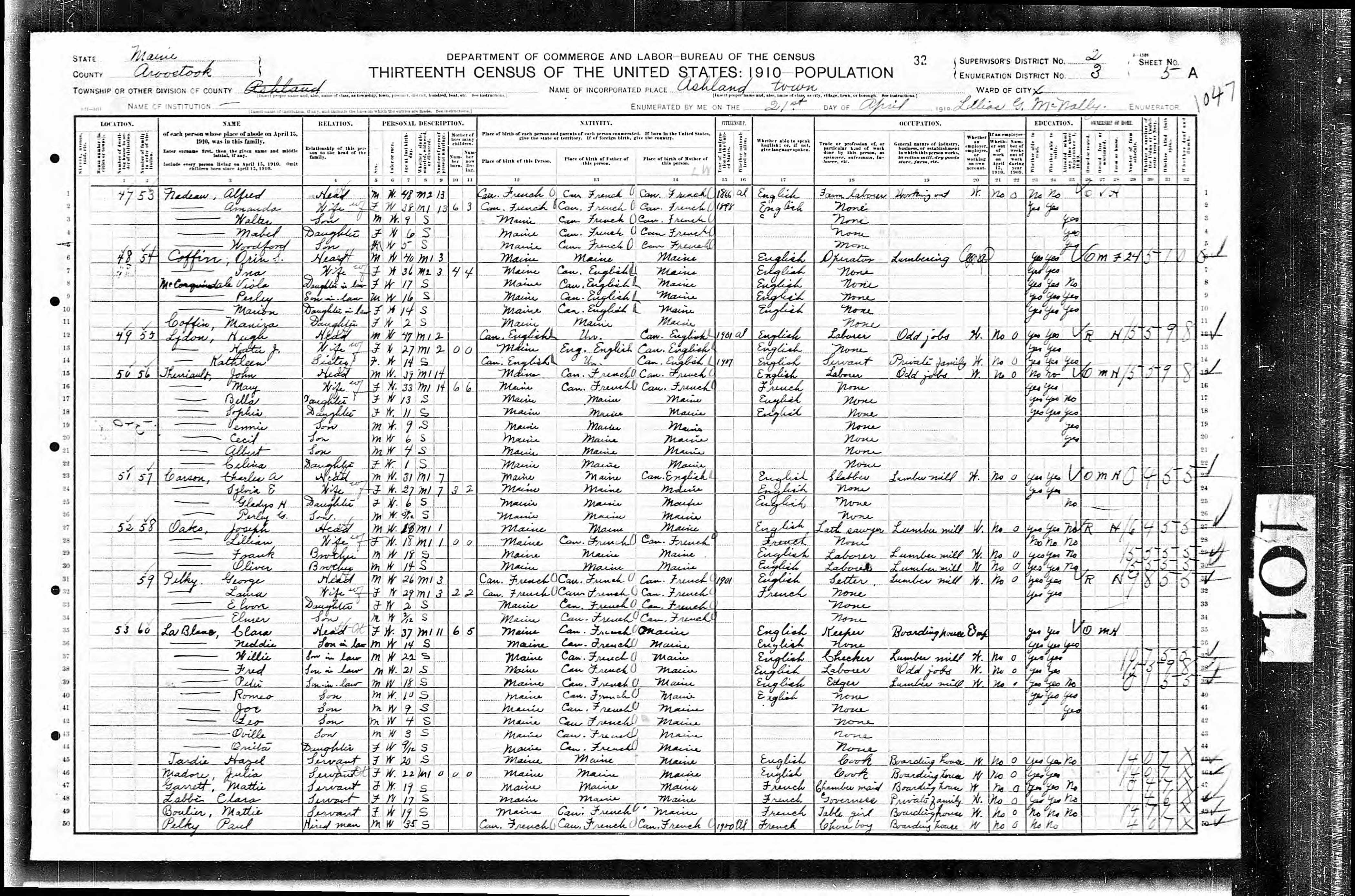 1910 US Census — Ashland, Maine 1910 US Census — Ashland, Maine