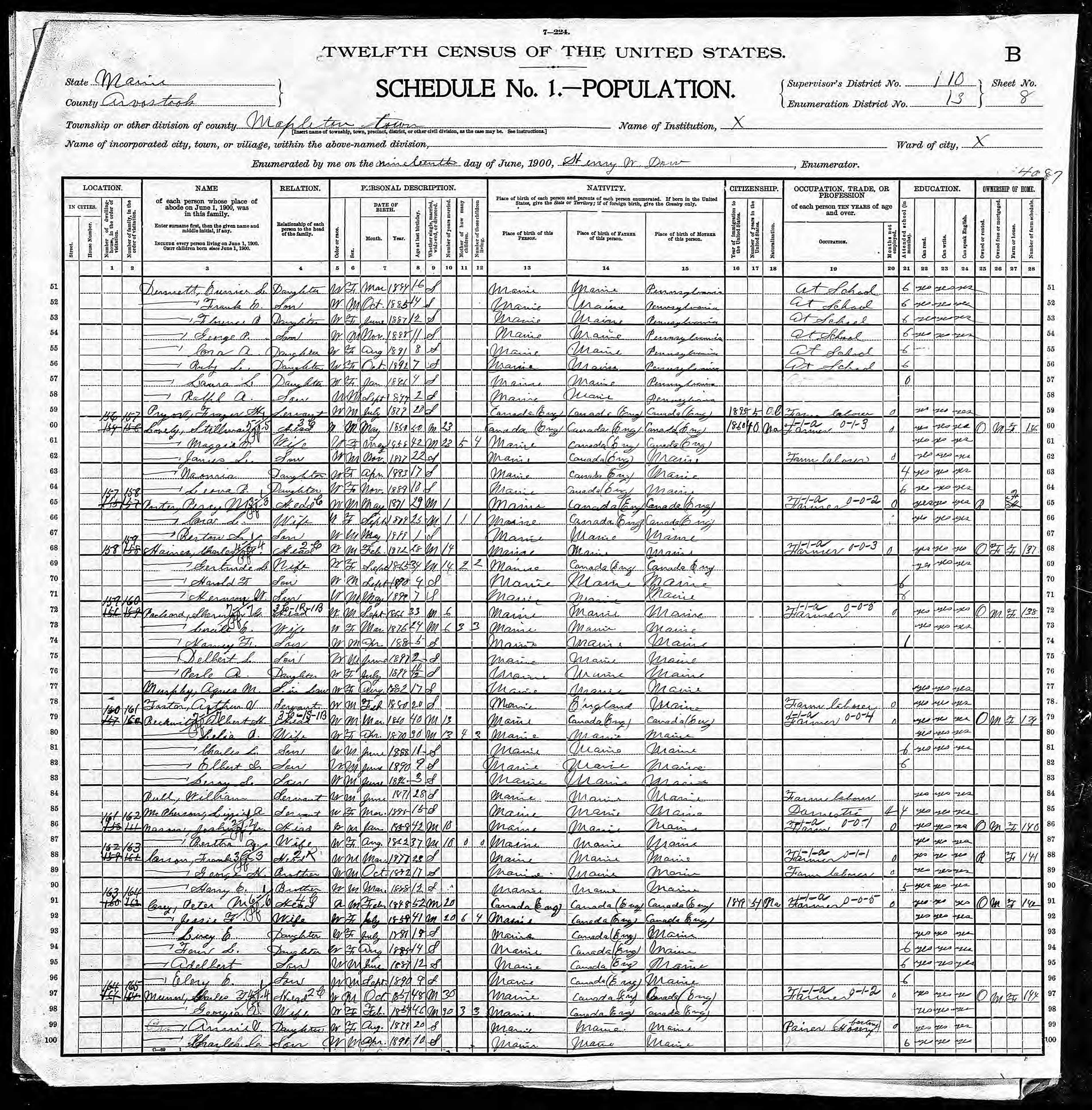 1900 US Census — Mapleton, Maine 1900 US Census — Mapleton, Maine