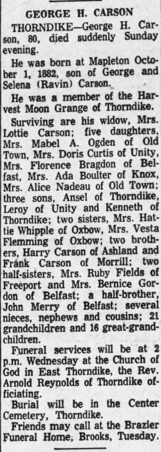 Obituary in the Bangor Daily News, 7 May 1963 Obituary in the Bangor Daily News, 7 May 1963