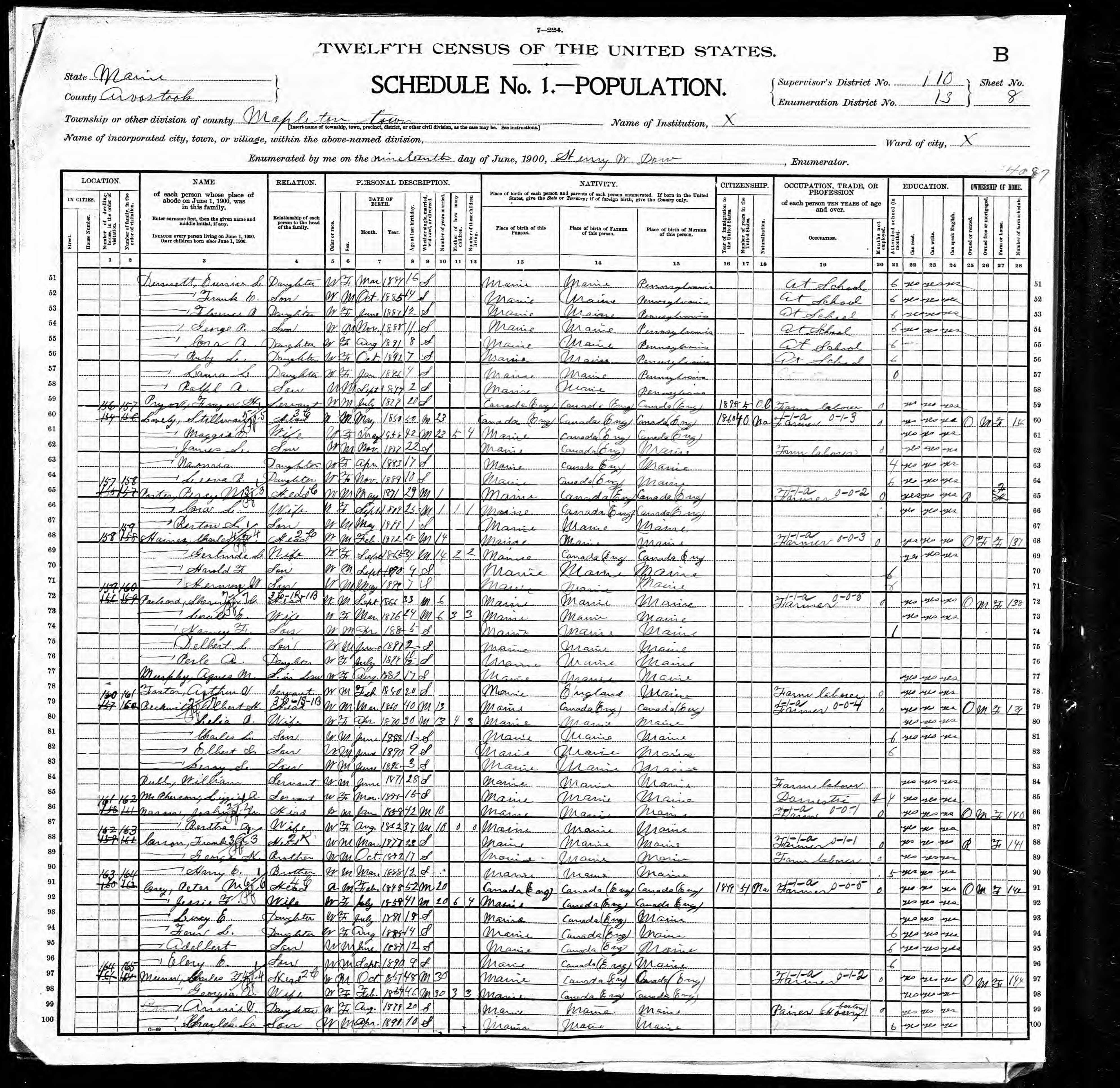 1900 US Census — Mapleton, Maine 1900 US Census — Mapleton, Maine