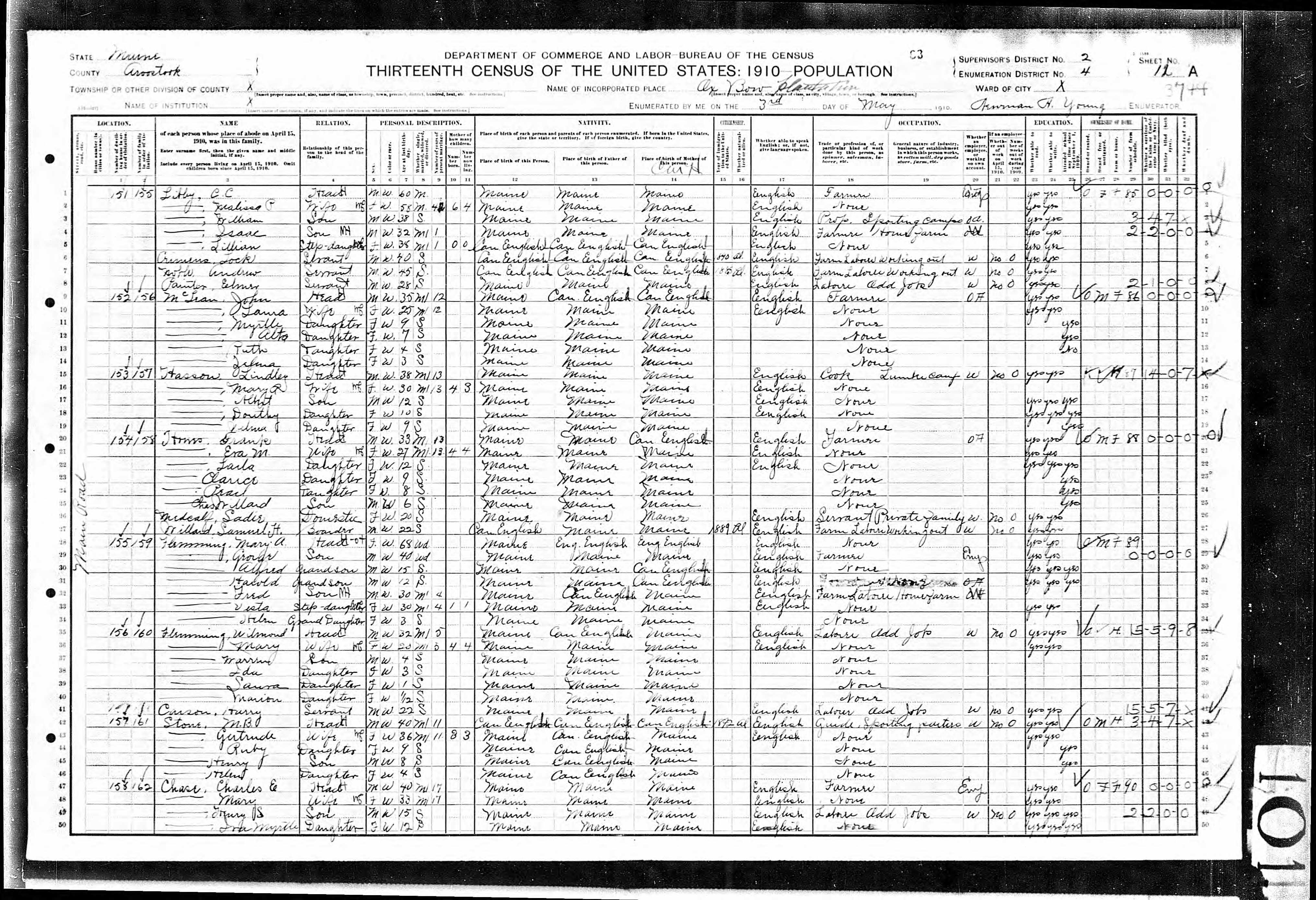 1910 US Census — Oxbow, Maine 1910 US Census — Oxbow, Maine