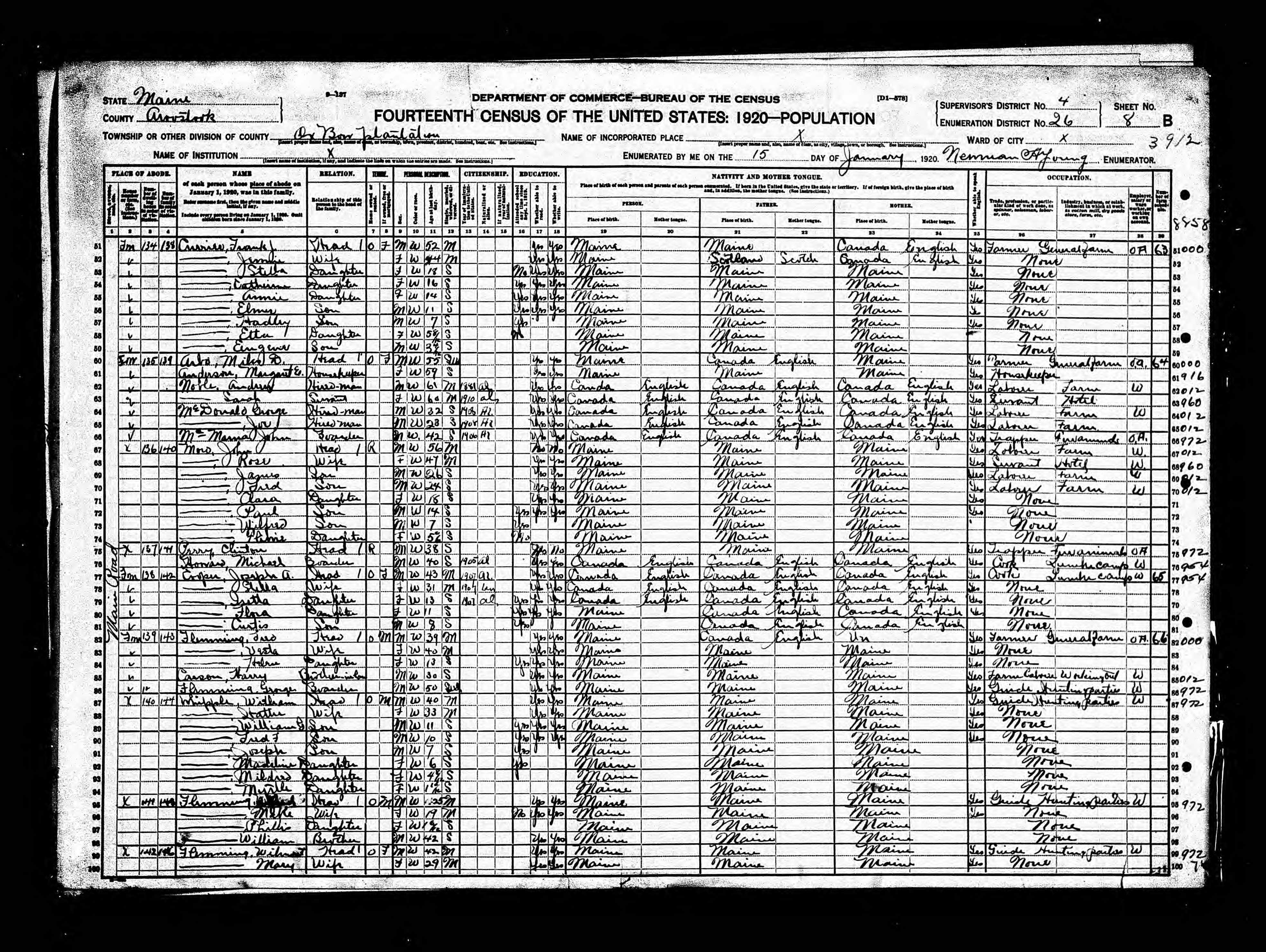 1920 US Census — Oxbow, Maine 1920 US Census — Oxbow, Maine