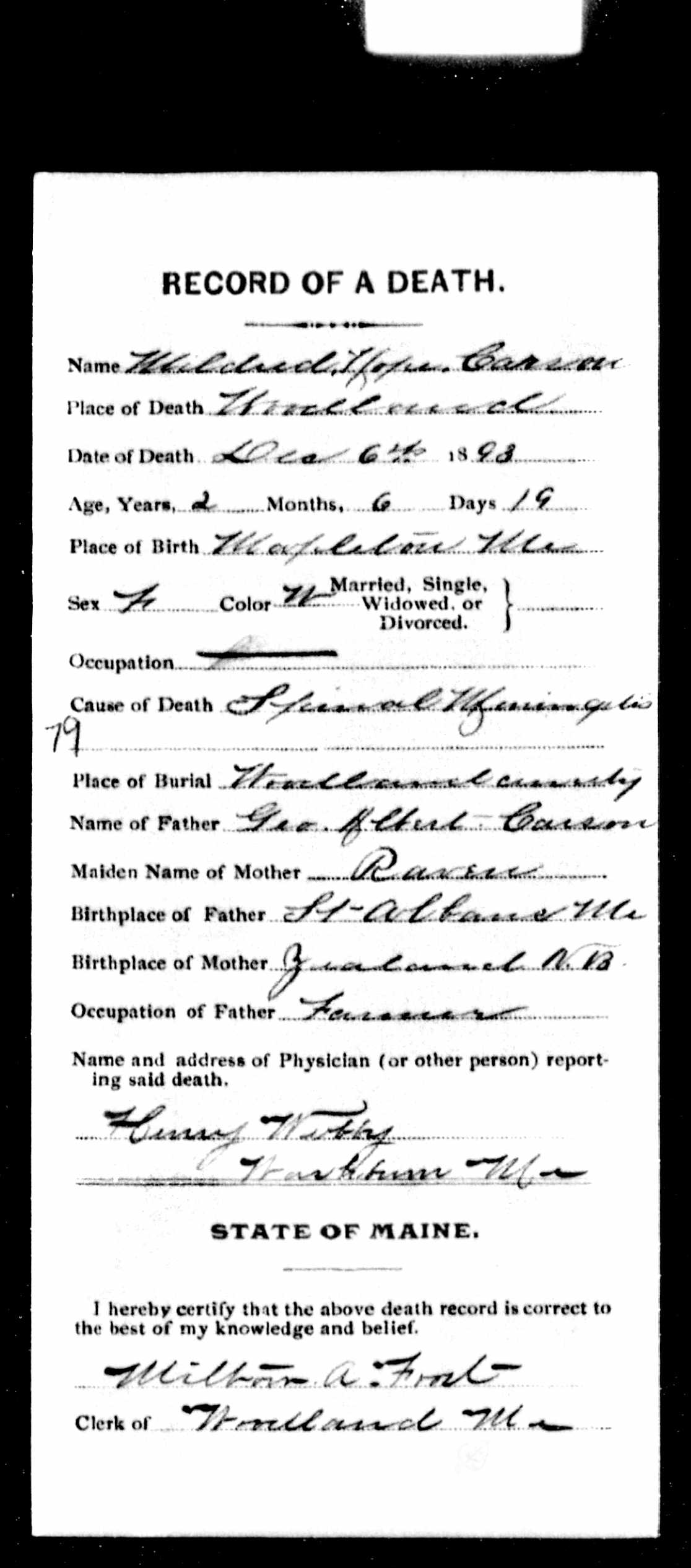 Maine Death Record — Mildred Hope Carson Maine Death Record — Mildred Hope Carson