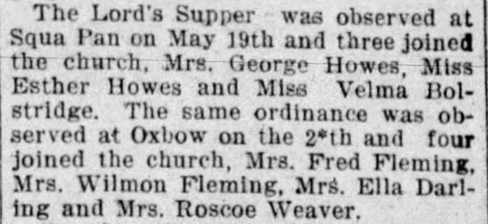 Excerpt from Oxbow local news from the Bangor Daily News, 4 June 1912 Excerpt from Oxbow local news from the Bangor Daily News, 4 June 1912