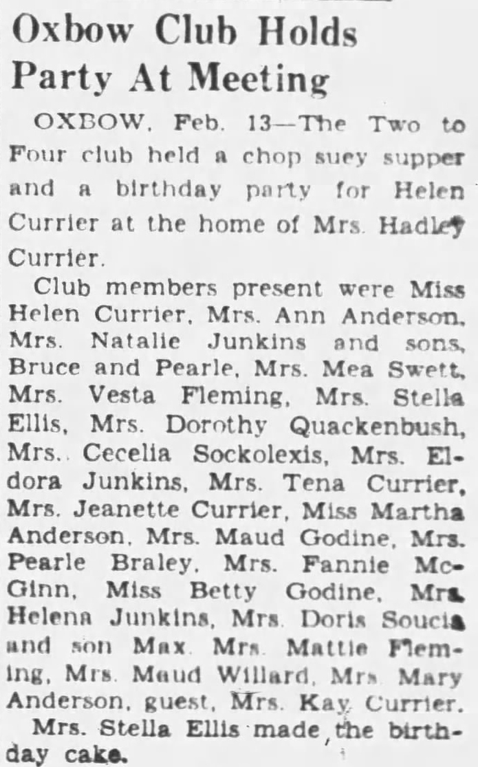 Notice in the Bangor Daily News, 14 February 1949 Notice in the Bangor Daily News, 14 February 1949