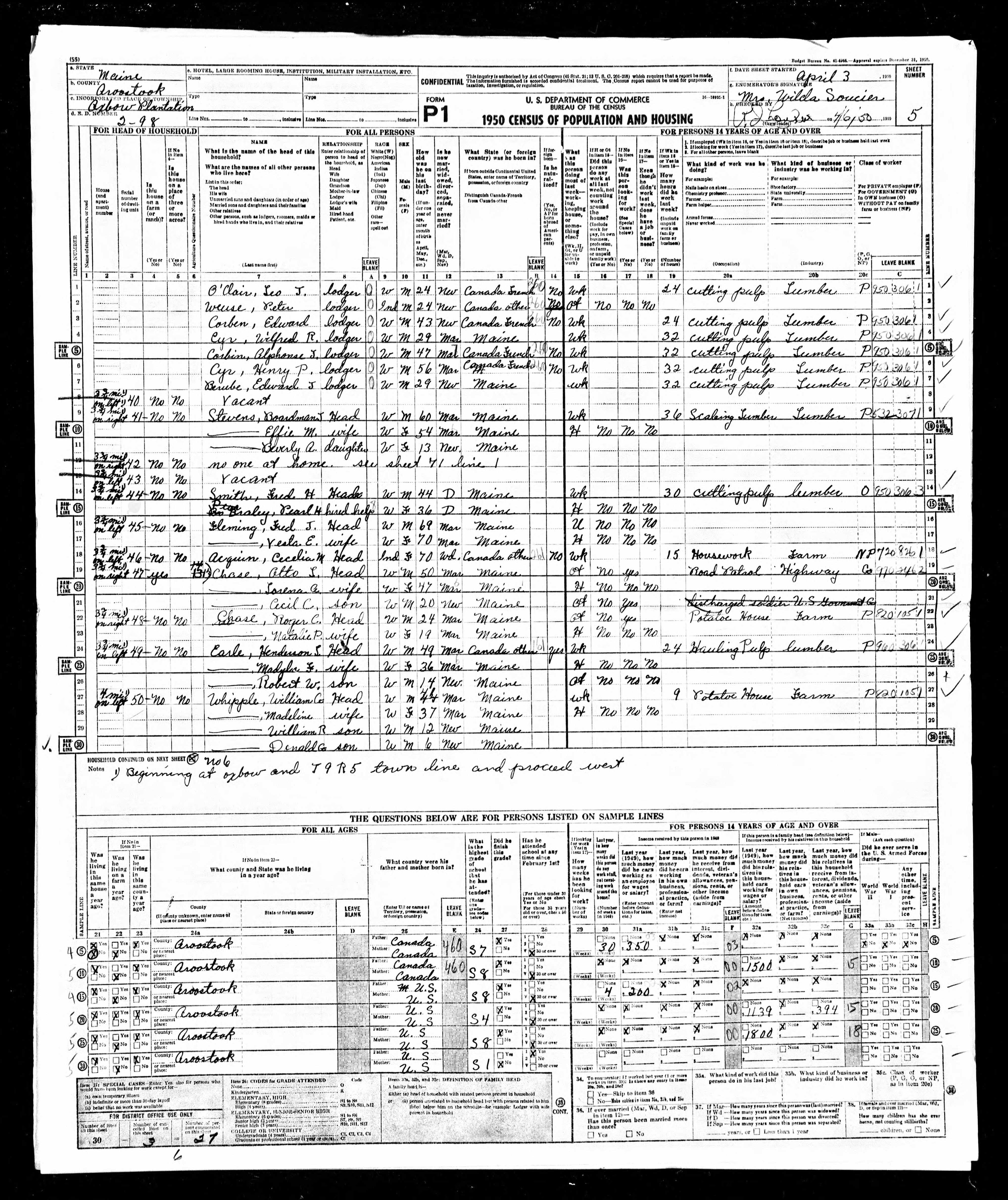 1950 US Census — Oxbow, Maine 1950 US Census — Oxbow, Maine