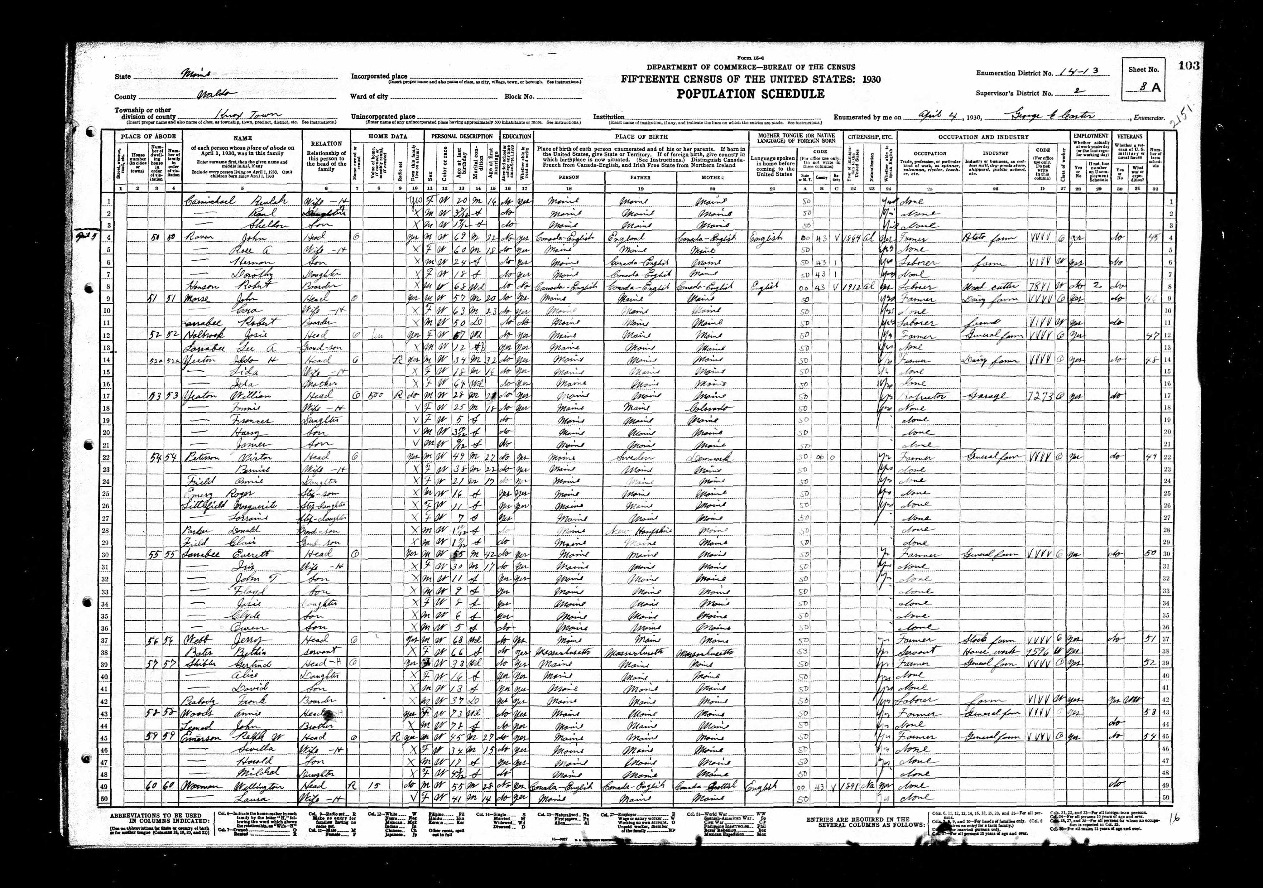 1930 US Census - Knox, Maine