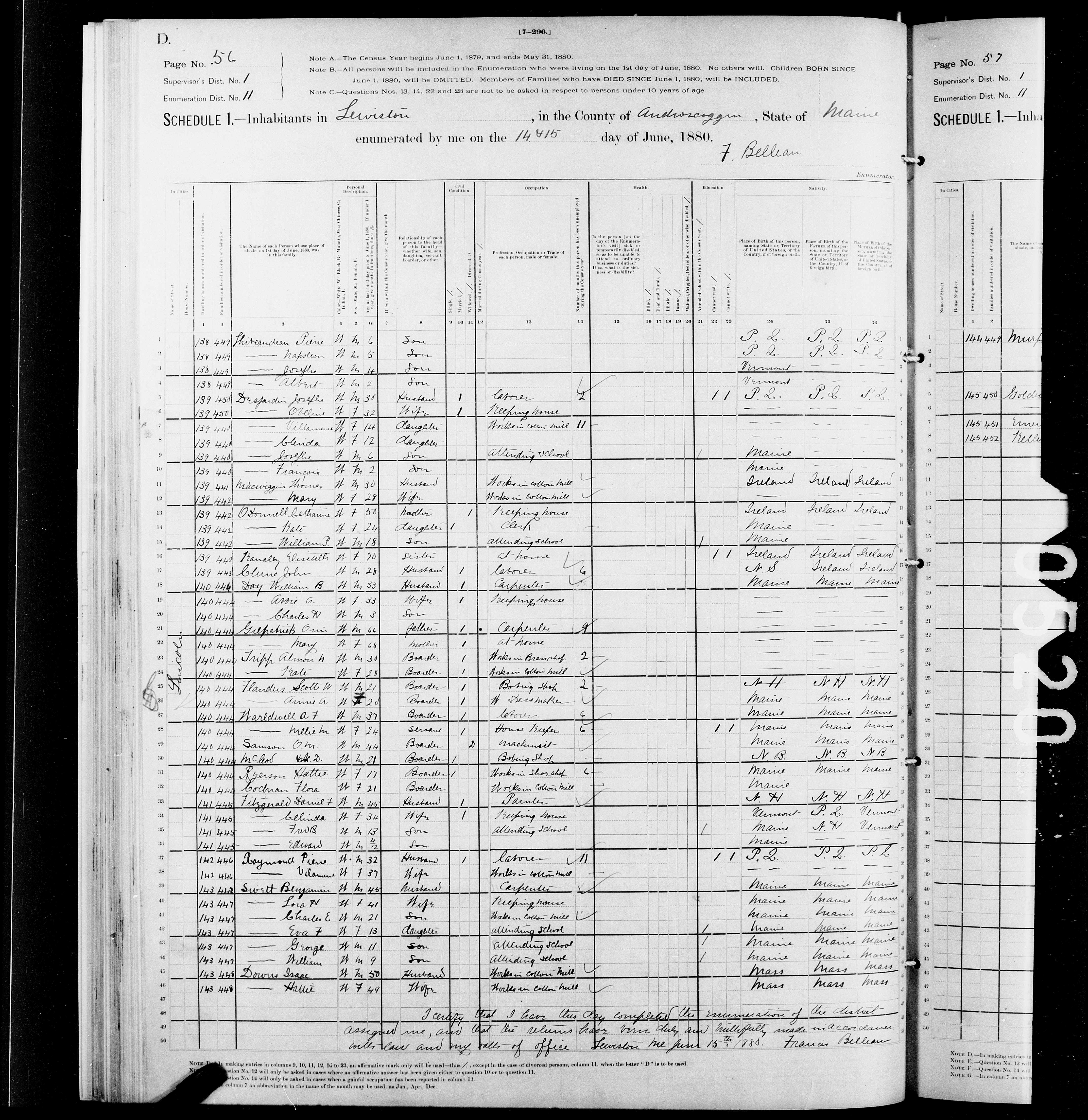 1880 US Census — Lewiston, Maine