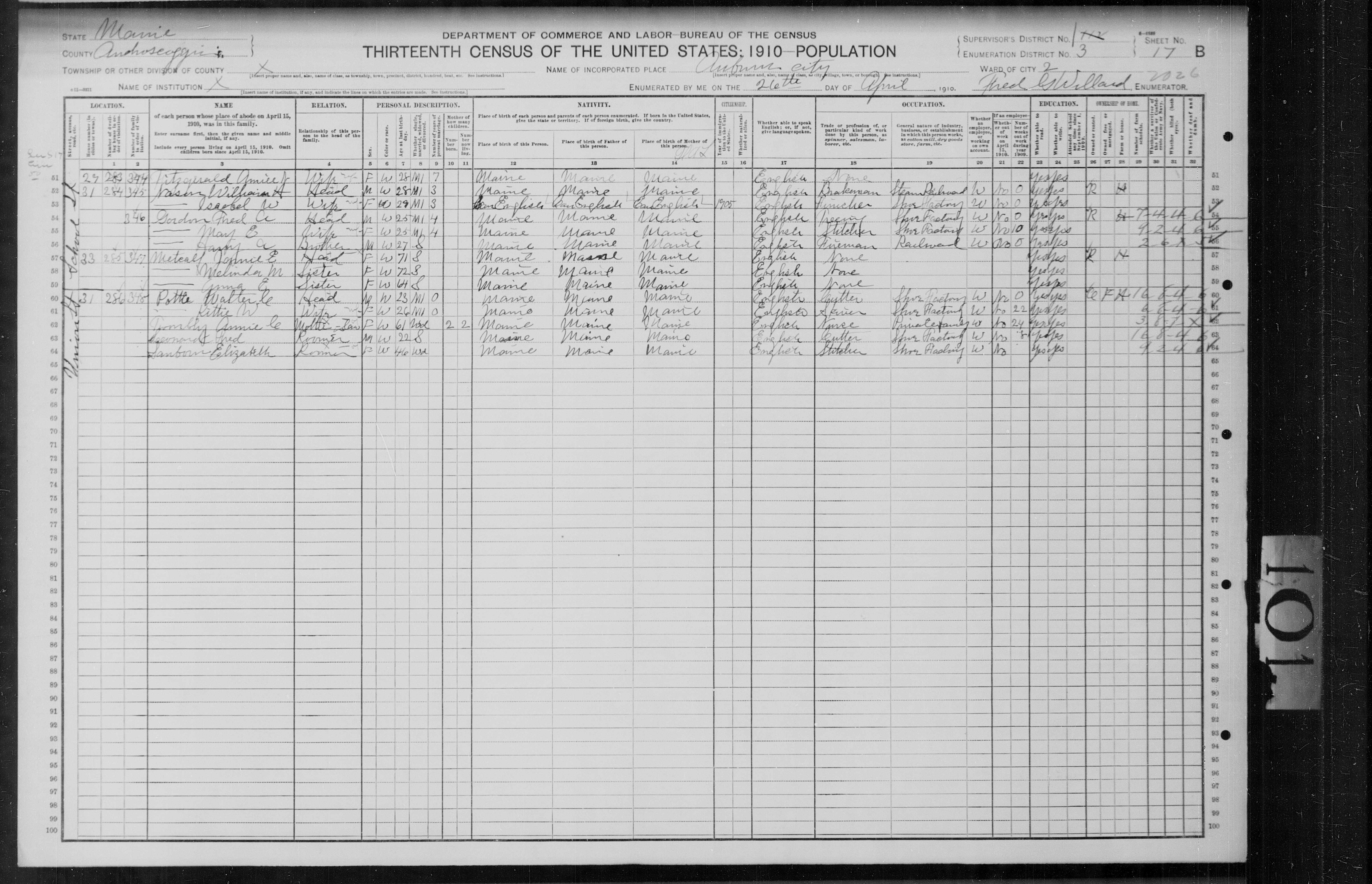 1910 US Census (part 2) — Auburn, Maine