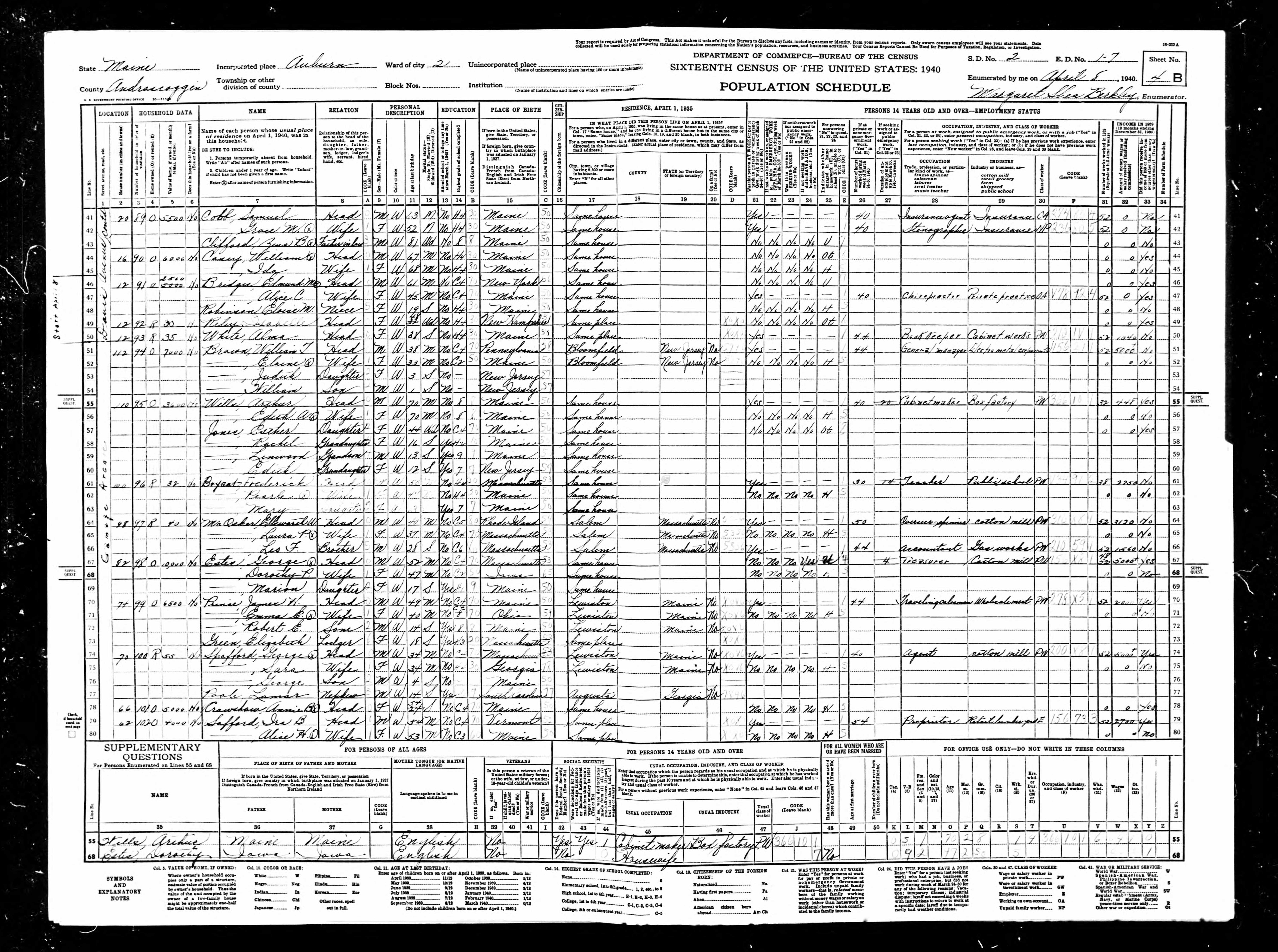 1940 US Census — Auburn, Maine