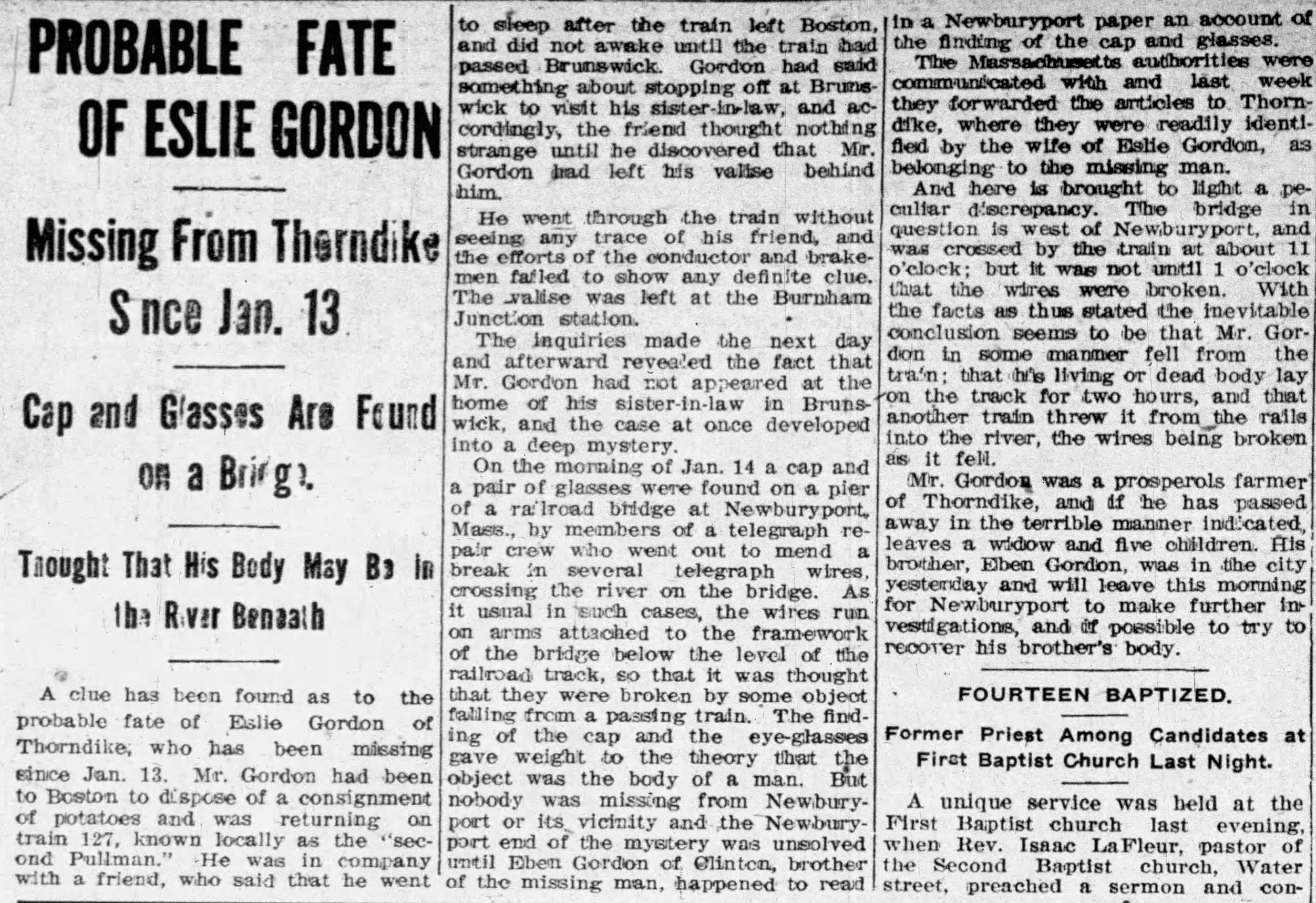 Article from the Waterville Morning Sentinel, 13 February 1911 Article from the Waterville Morning Sentinel, 13 February 1911