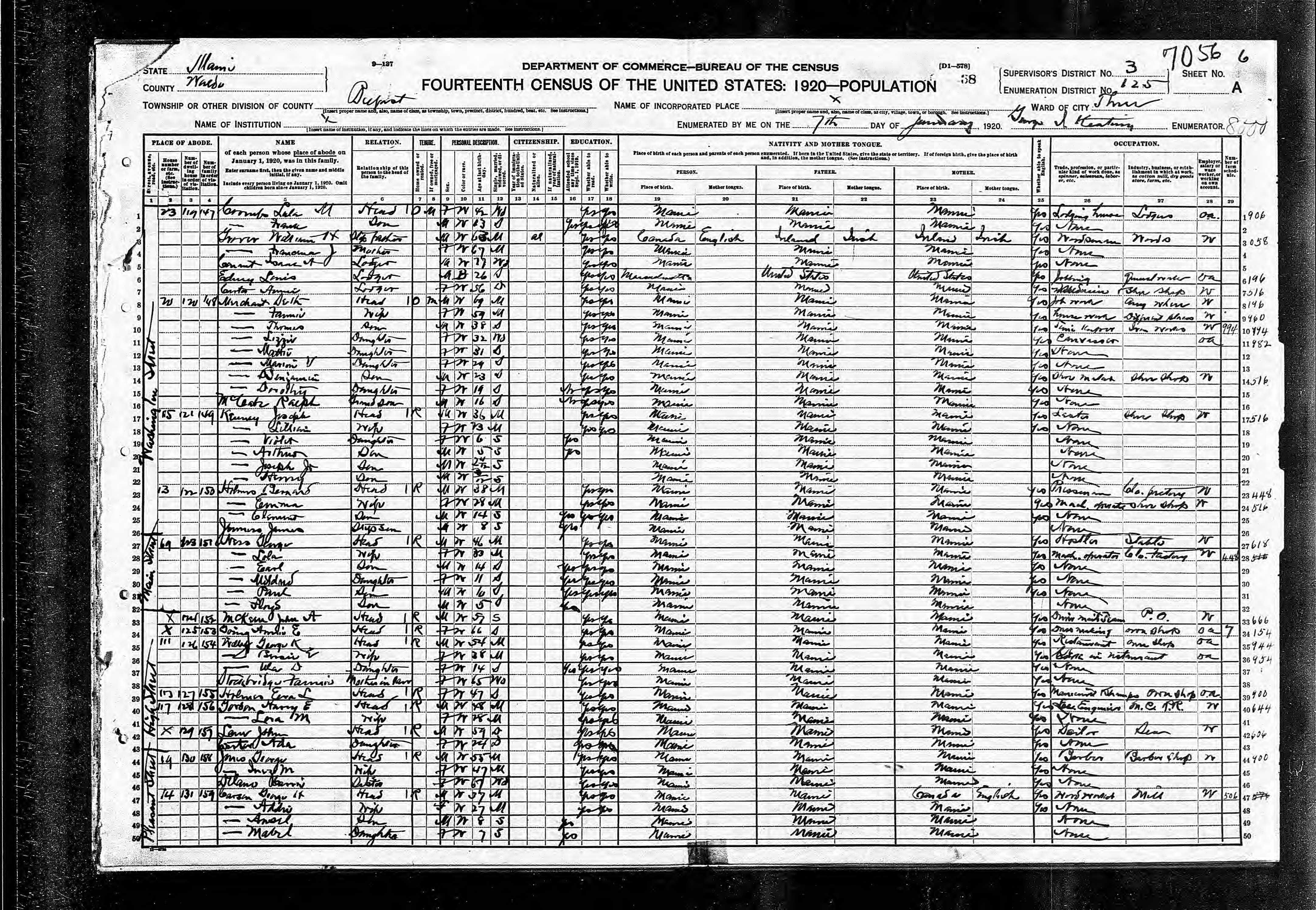 1920 US Census — Belfast, Maine (part 1) 1920 US Census — Belfast, Maine (part 1)