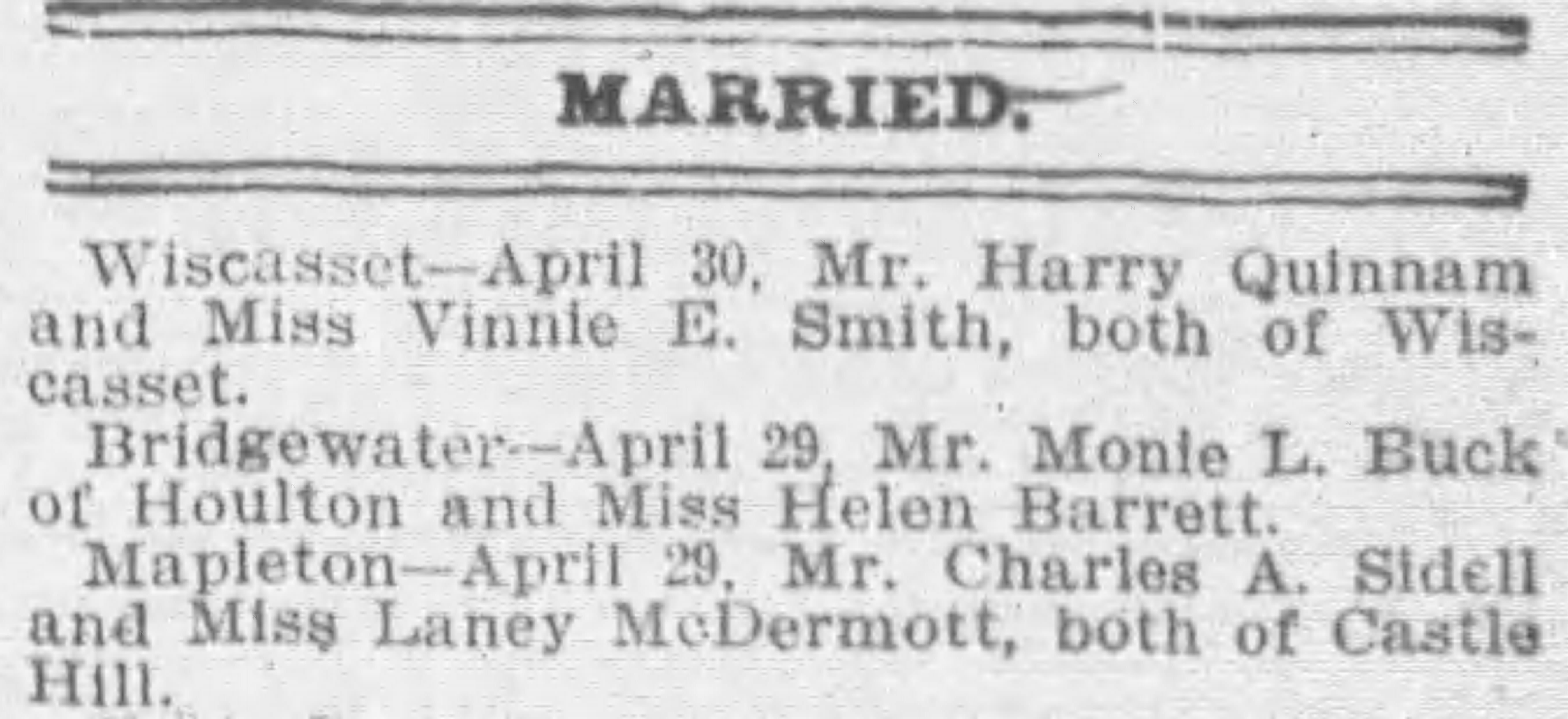 Marriage Notice in the Lewiston Evening Journal, 5 May 1903 Marriage Notice in the Lewiston Evening Journal, 5 May 1903
