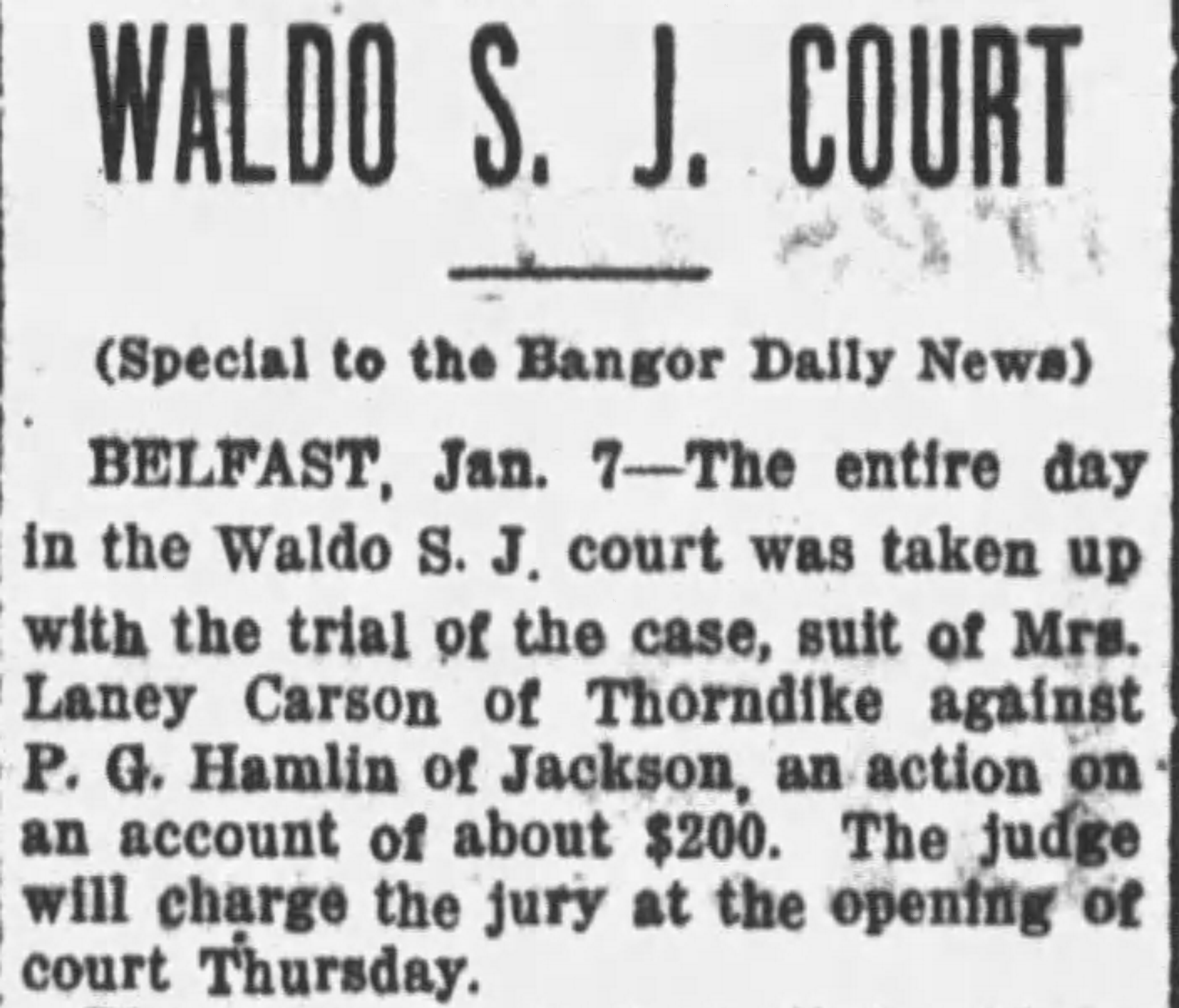 Notice from the Bangor Daily News, 8 January 1920 Notice from the Bangor Daily News, 8 January 1920