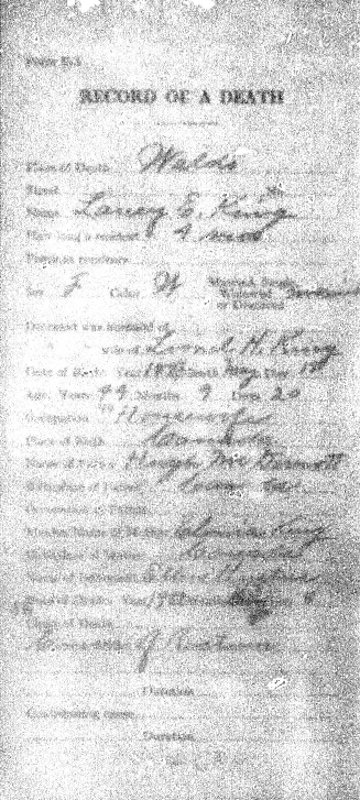 Death Record (front) — Laney E. King Death Record (front) — Laney E. King