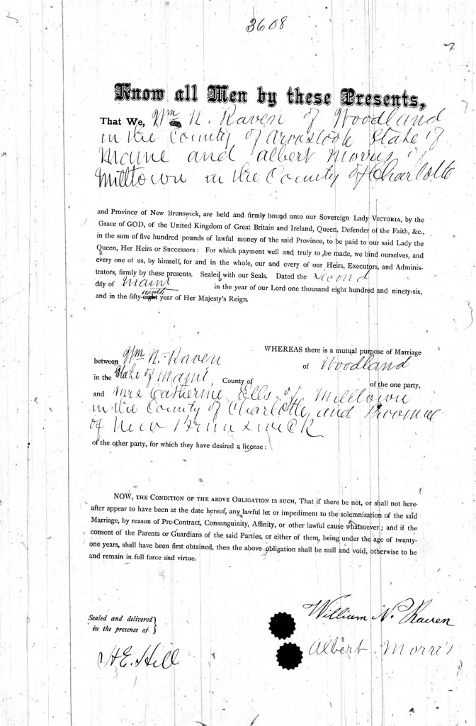 William and Catherine Raven - 1896 Marriage Bond
