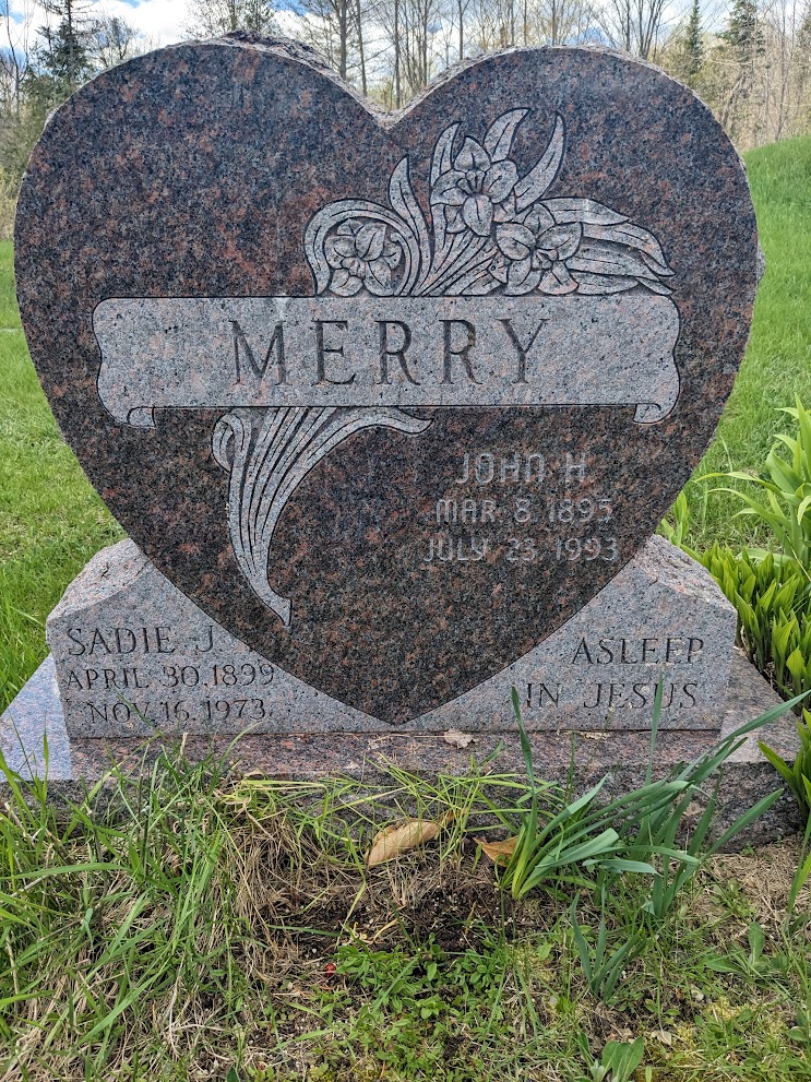 Gravestone — John H. and Sadie J. Merry Gravestone — John H. and Sadie J. Merry