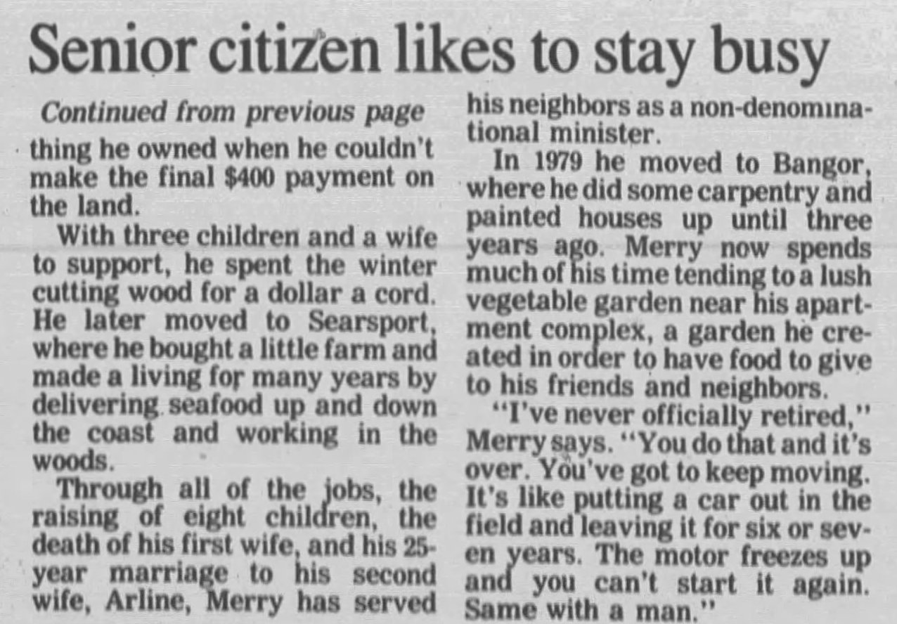 Article from the Bangor Daily News, 1 August 1991 (part 2) Article from the Bangor Daily News, 1 August 1991 (part 2)