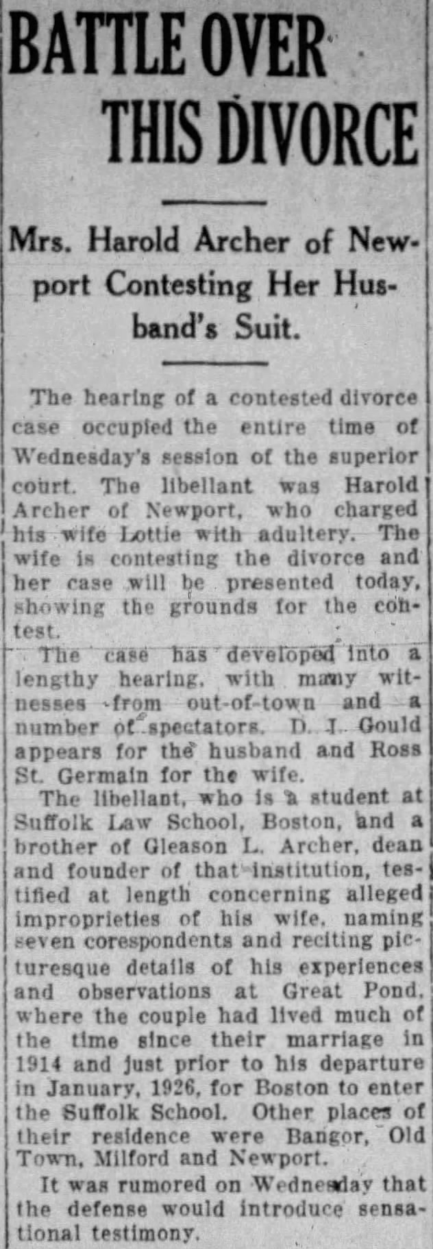 Article from the Bangor Daily News, 7 July 1927 Article from the Bangor Daily News, 7 July 1927