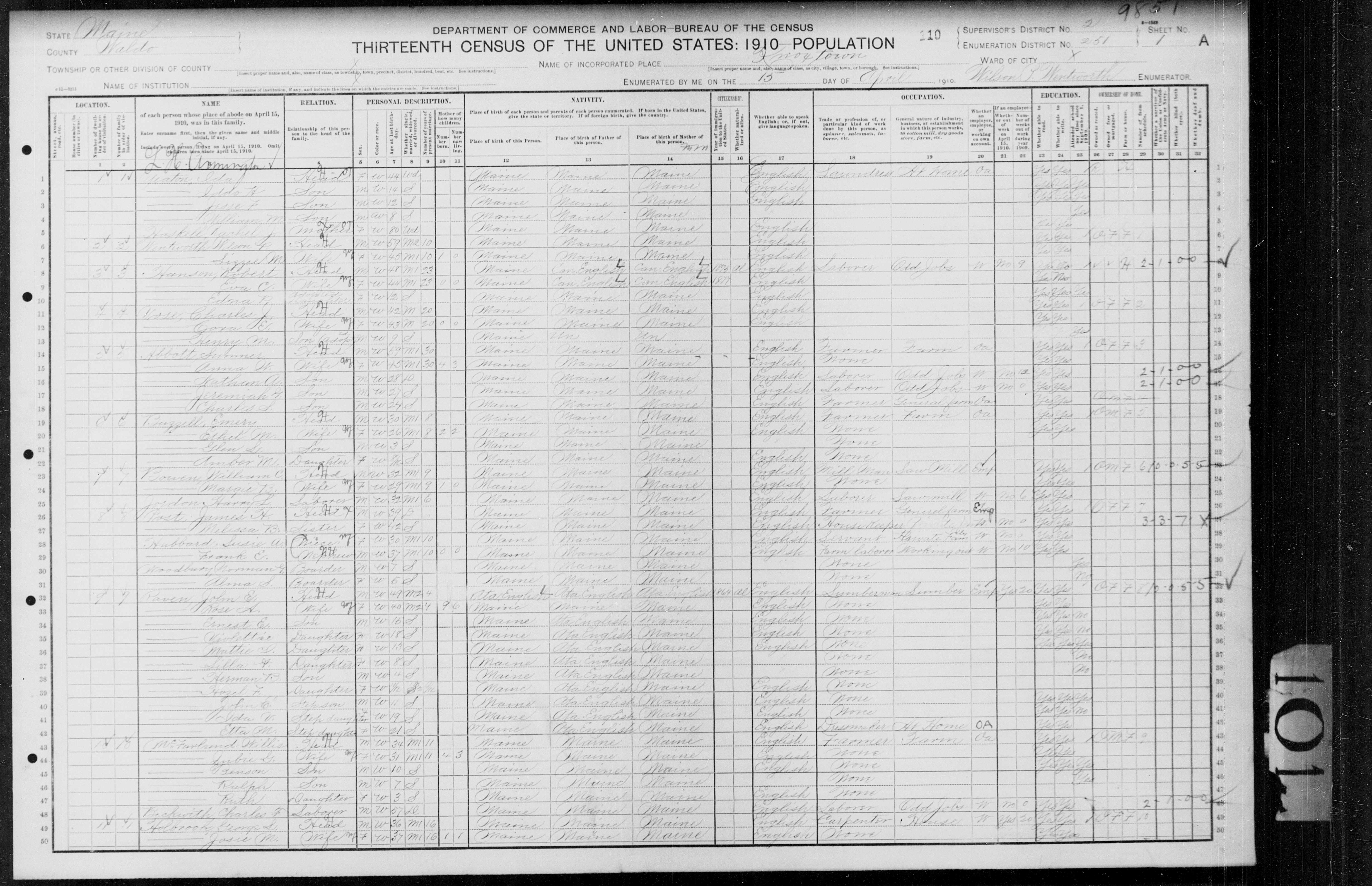 1910 US Census - Knox, ME