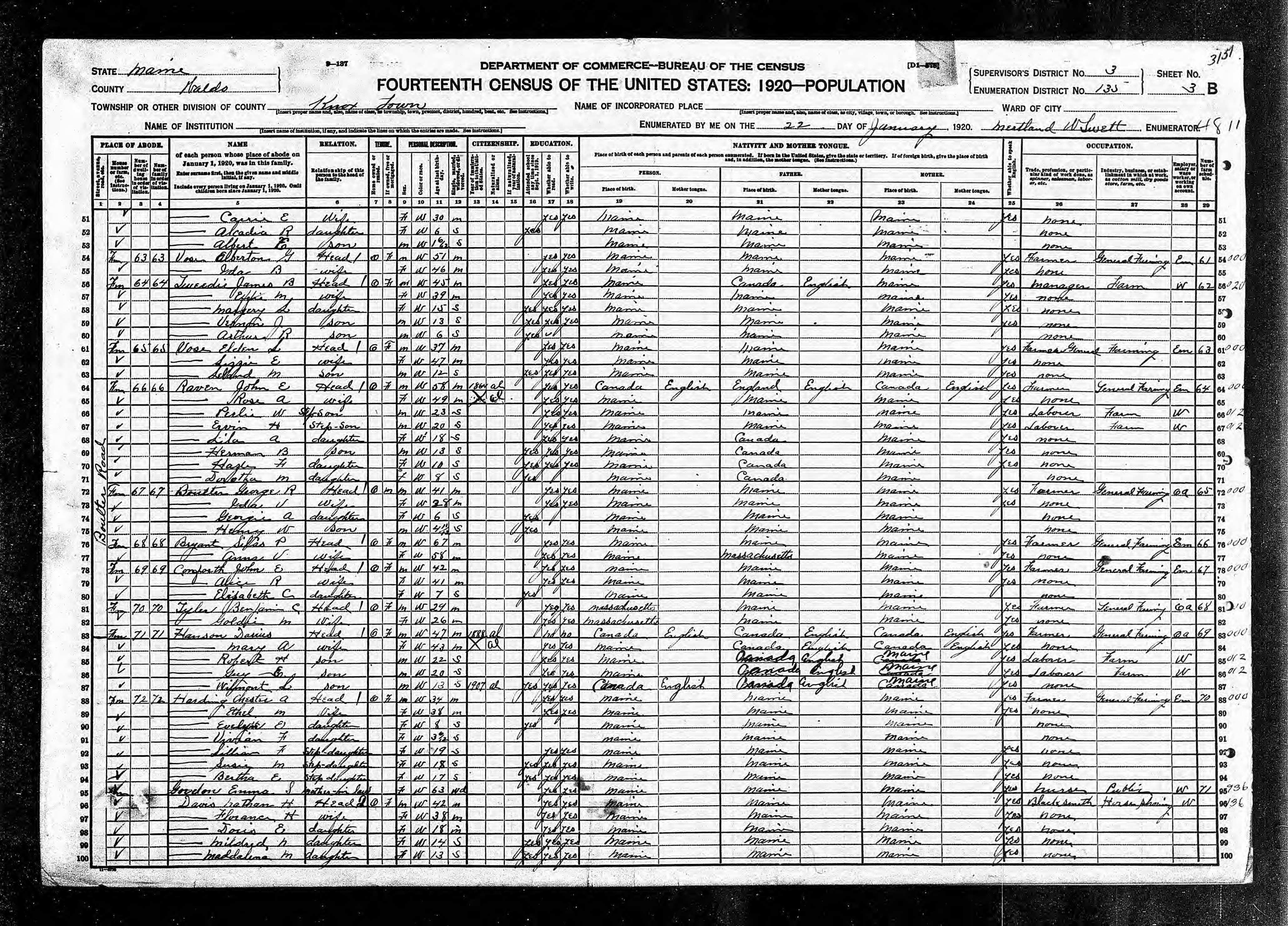 1920 US Census - Knox, ME