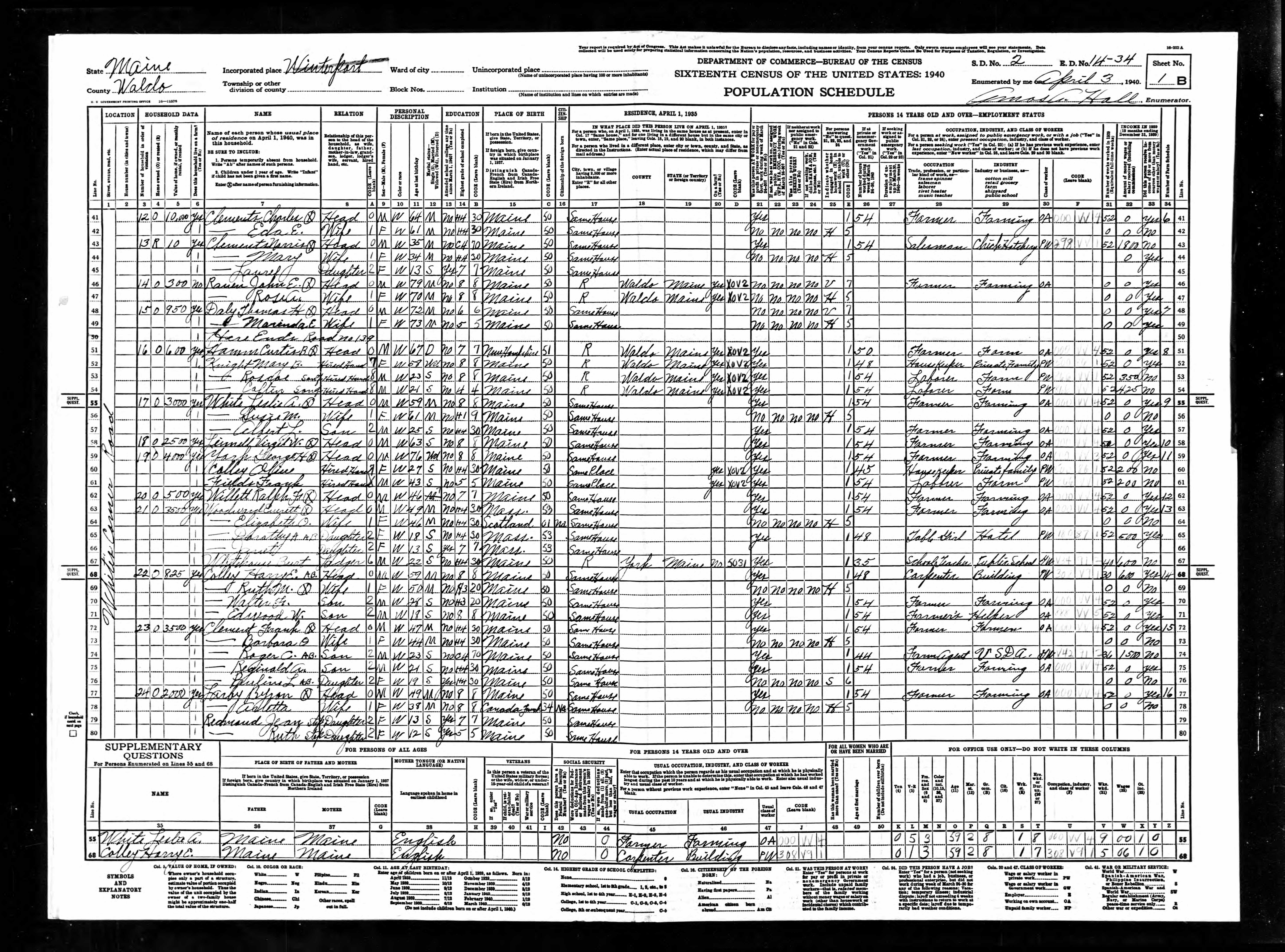 1940 US Census, Winterport, ME