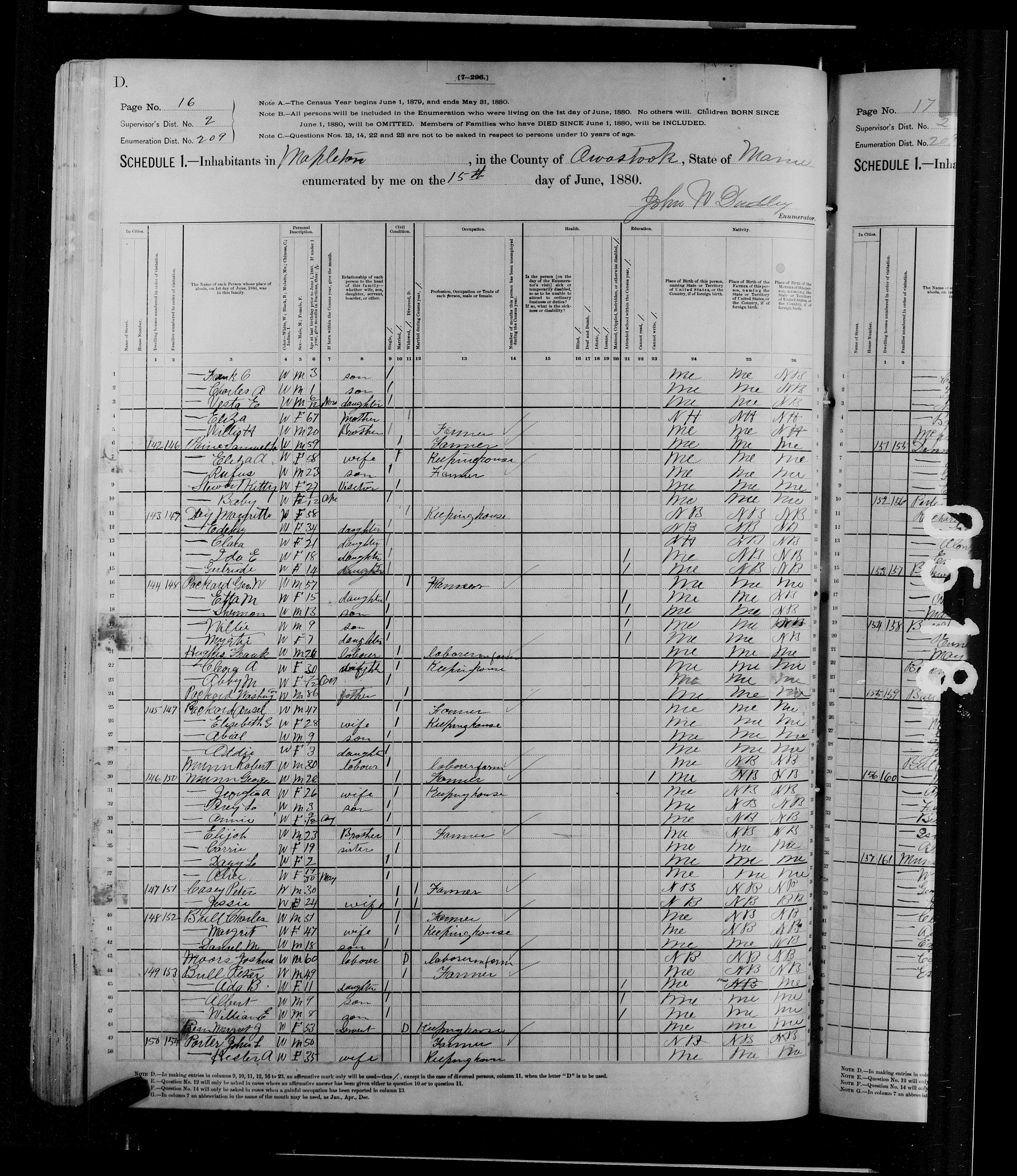 1880 US Census - Mapleton, ME - Part 2