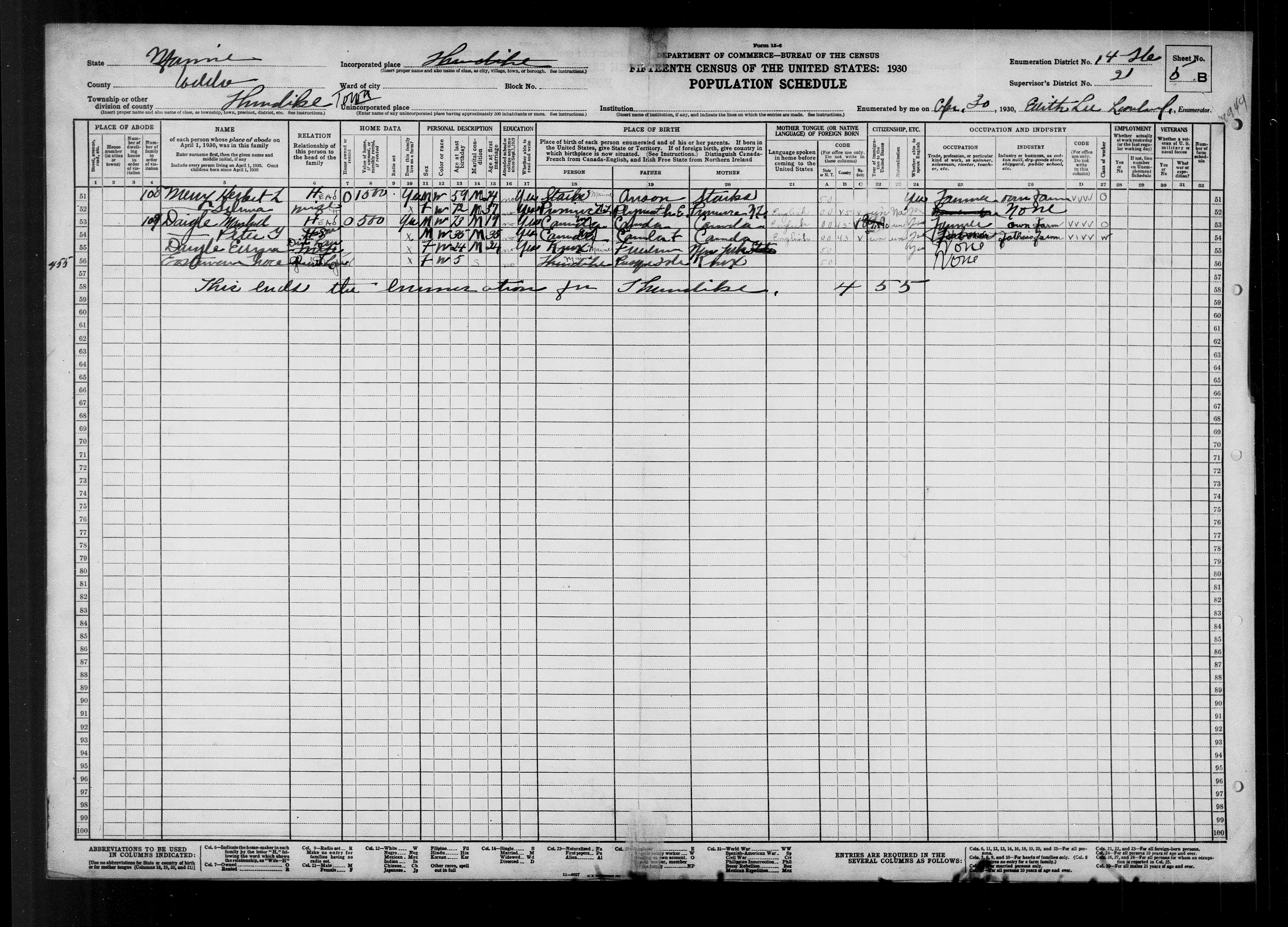1930 US Census - Thorndike, ME