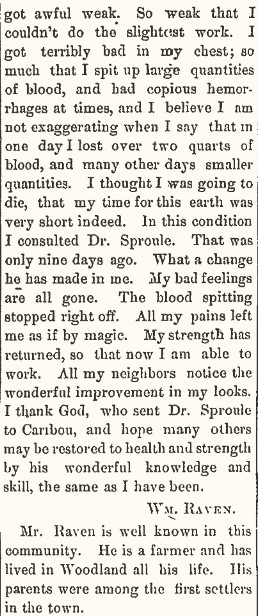 Ad Letter from Fort Fairfield Review 23 March 1894 (part 2)
