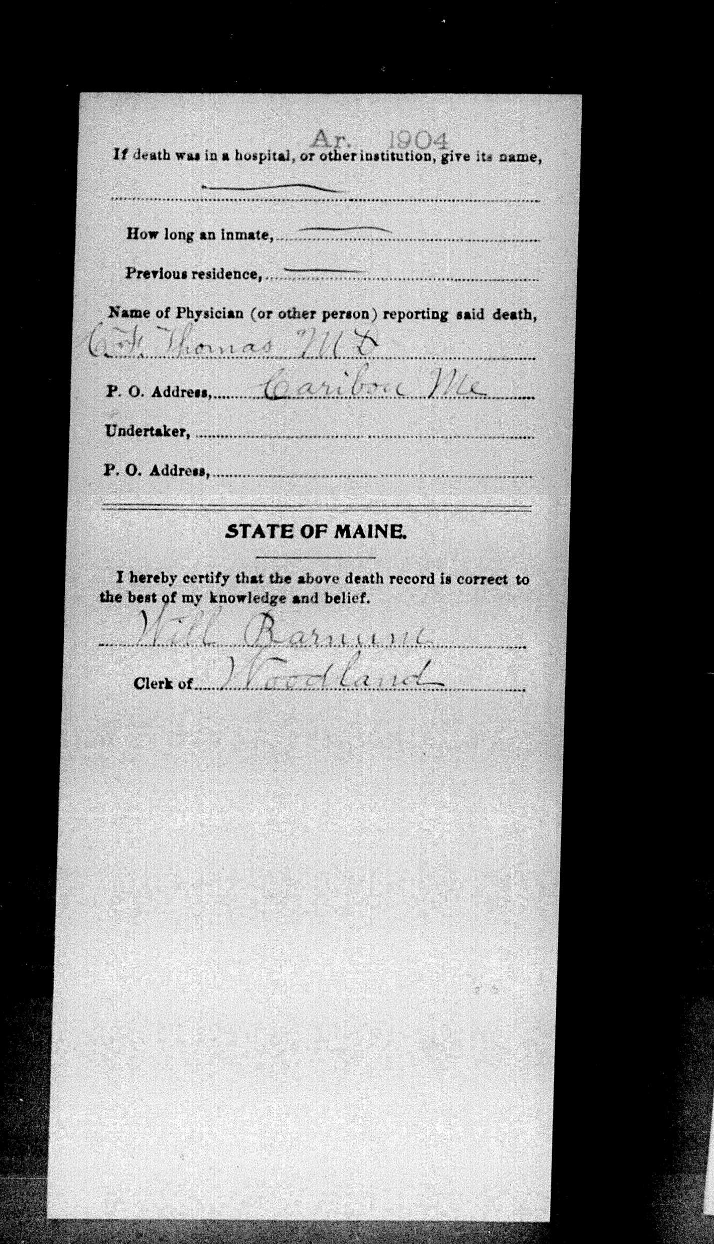 William Henry Raven - 1904 Death Record (back)