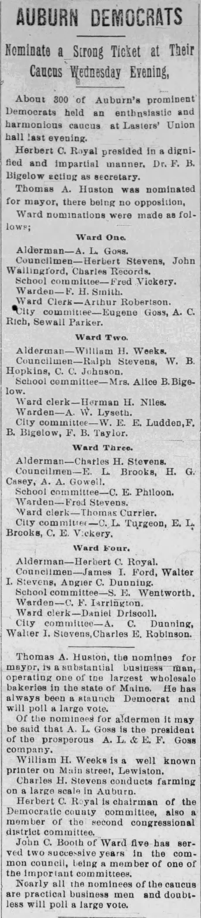 Article in Lewiston Daily Sun, 18 February 1897