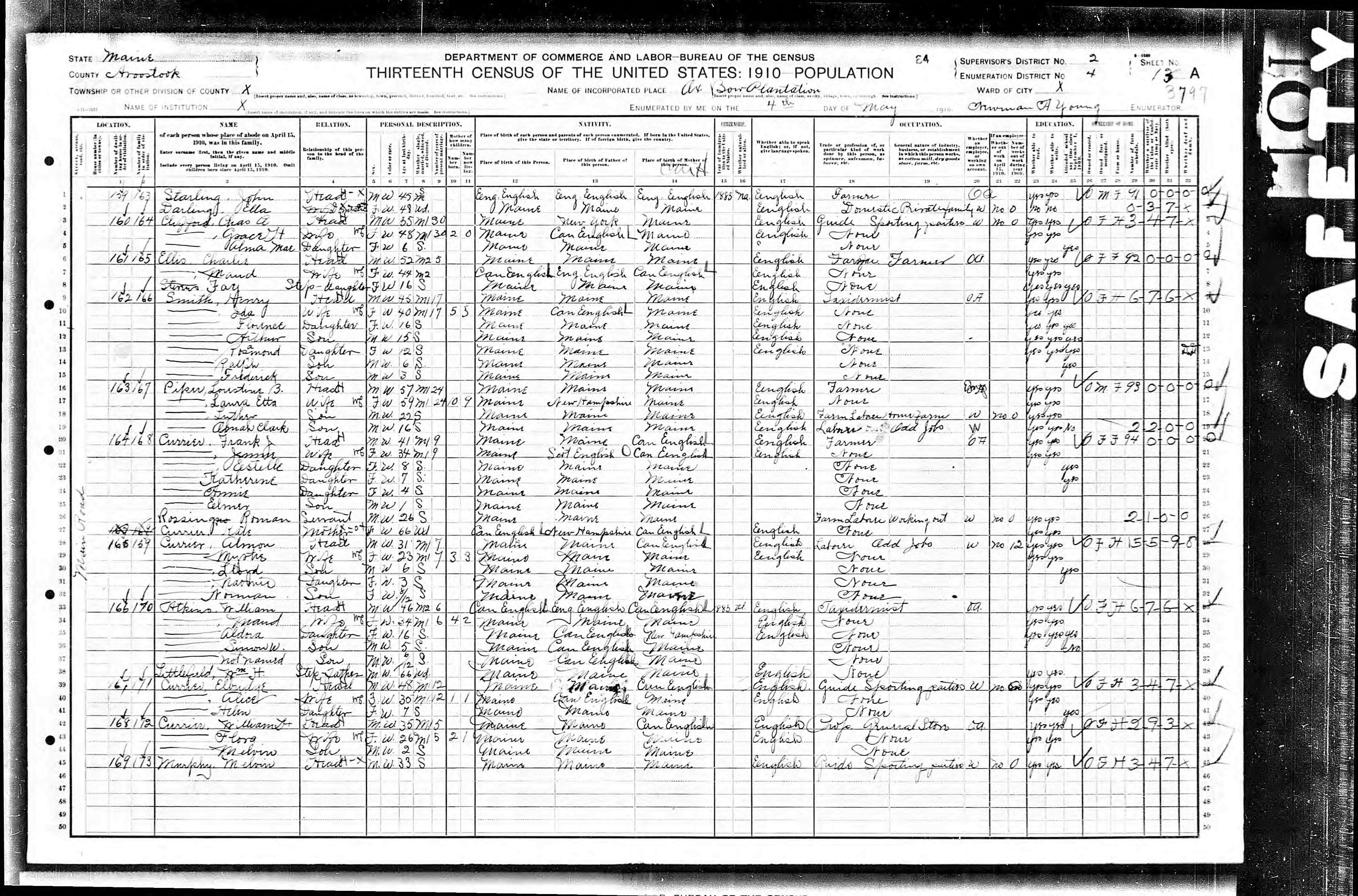 1910 US Census — Oxbow, Maine 1910 US Census — Oxbow, Maine