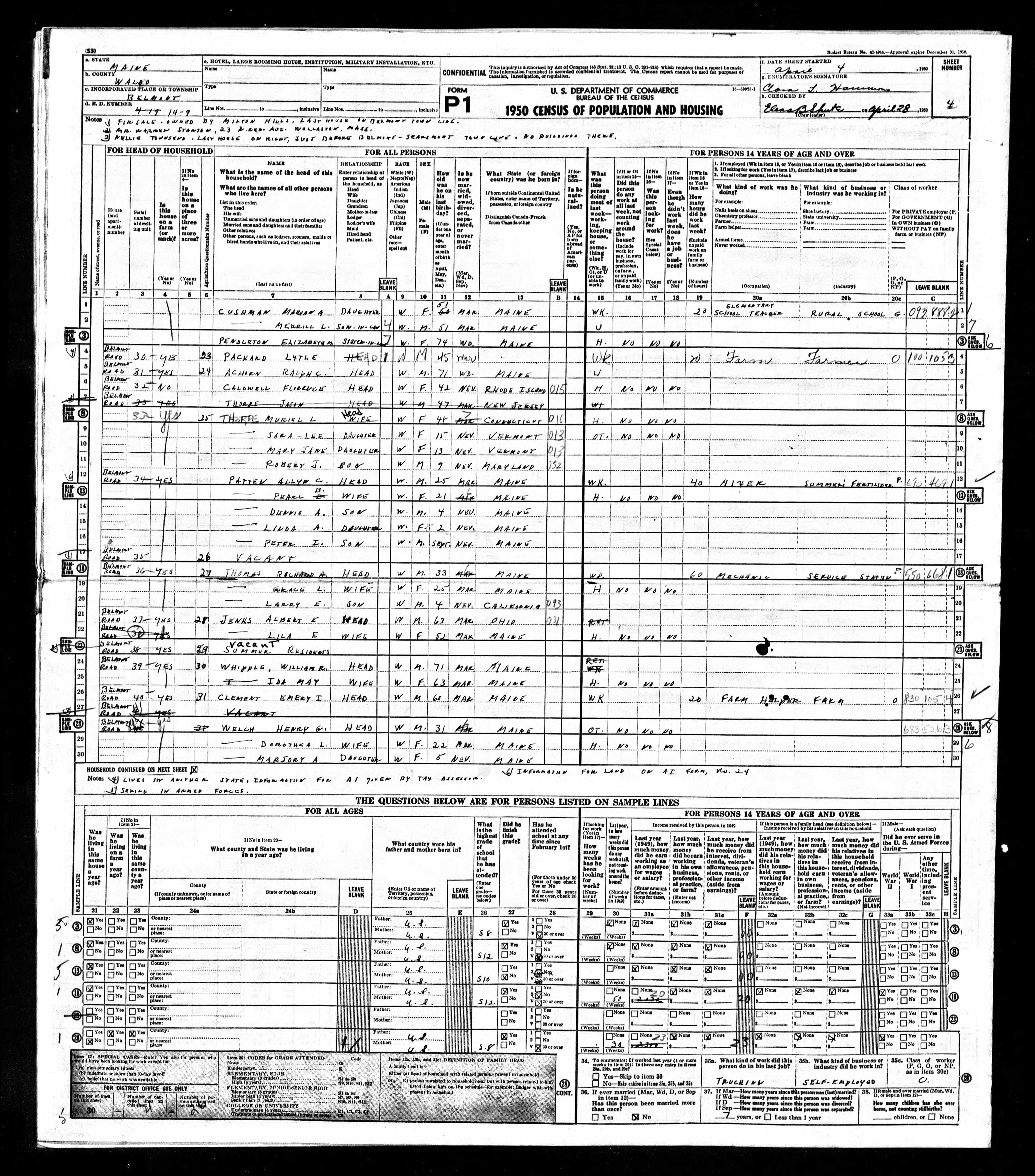 1950 US Census — Belmont, Maine 1950 US Census — Belmont, Maine