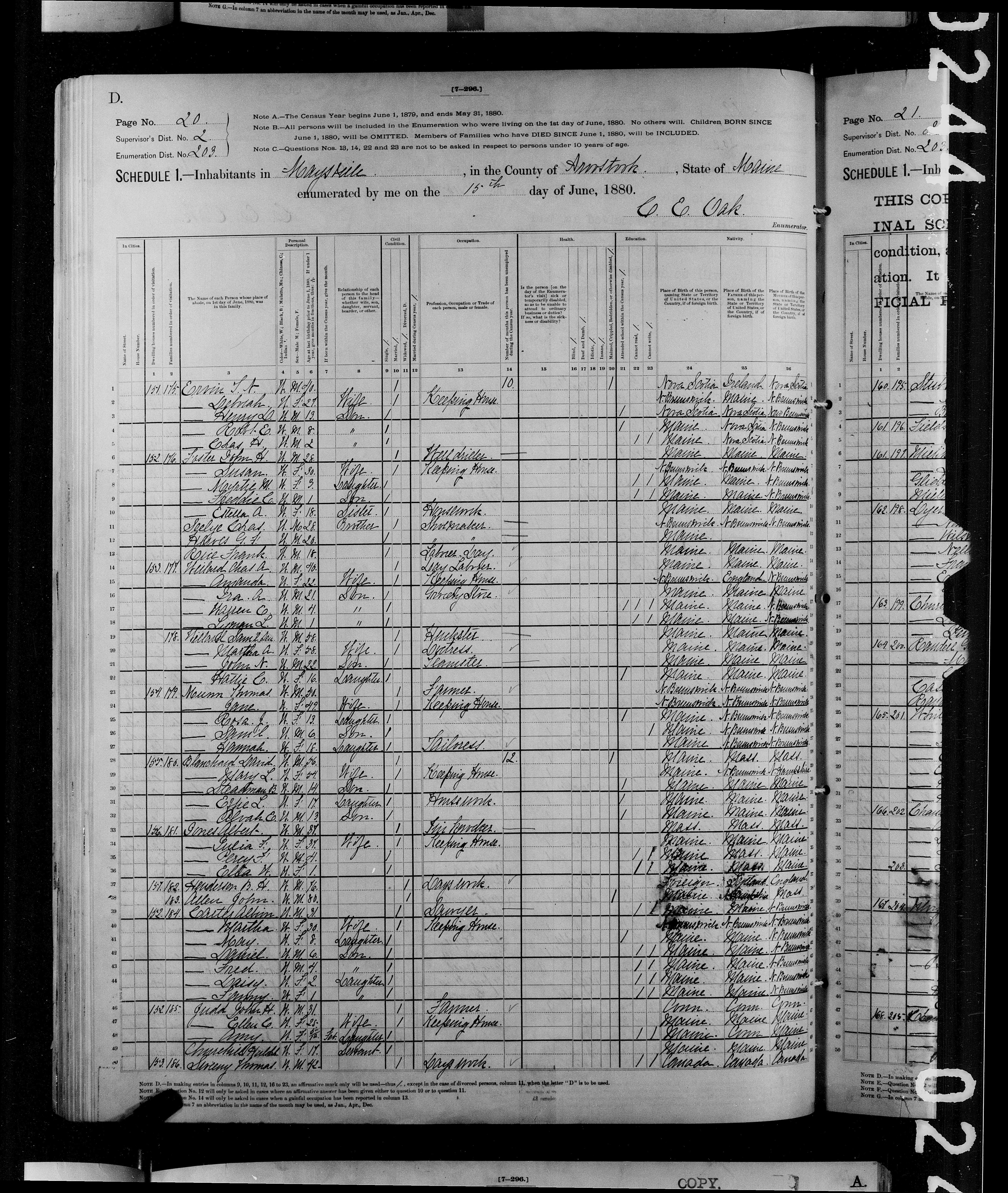 1880 US Census - Maysville, ME